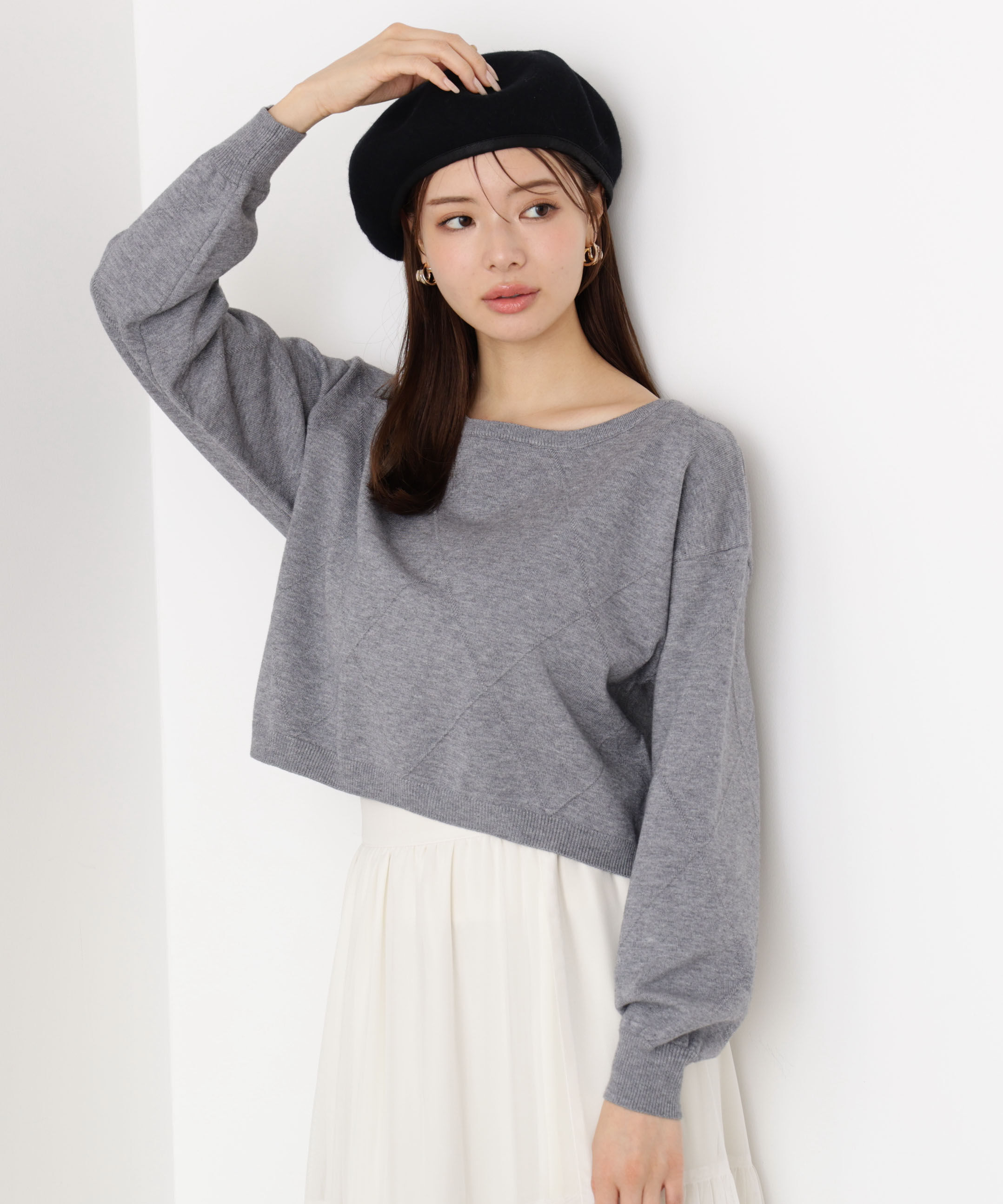 PROPORTION BODY DRESSING「＜ハンドウォッシャブル＞ダイヤ柄短丈ニット 25AW」|ニット・セーター|