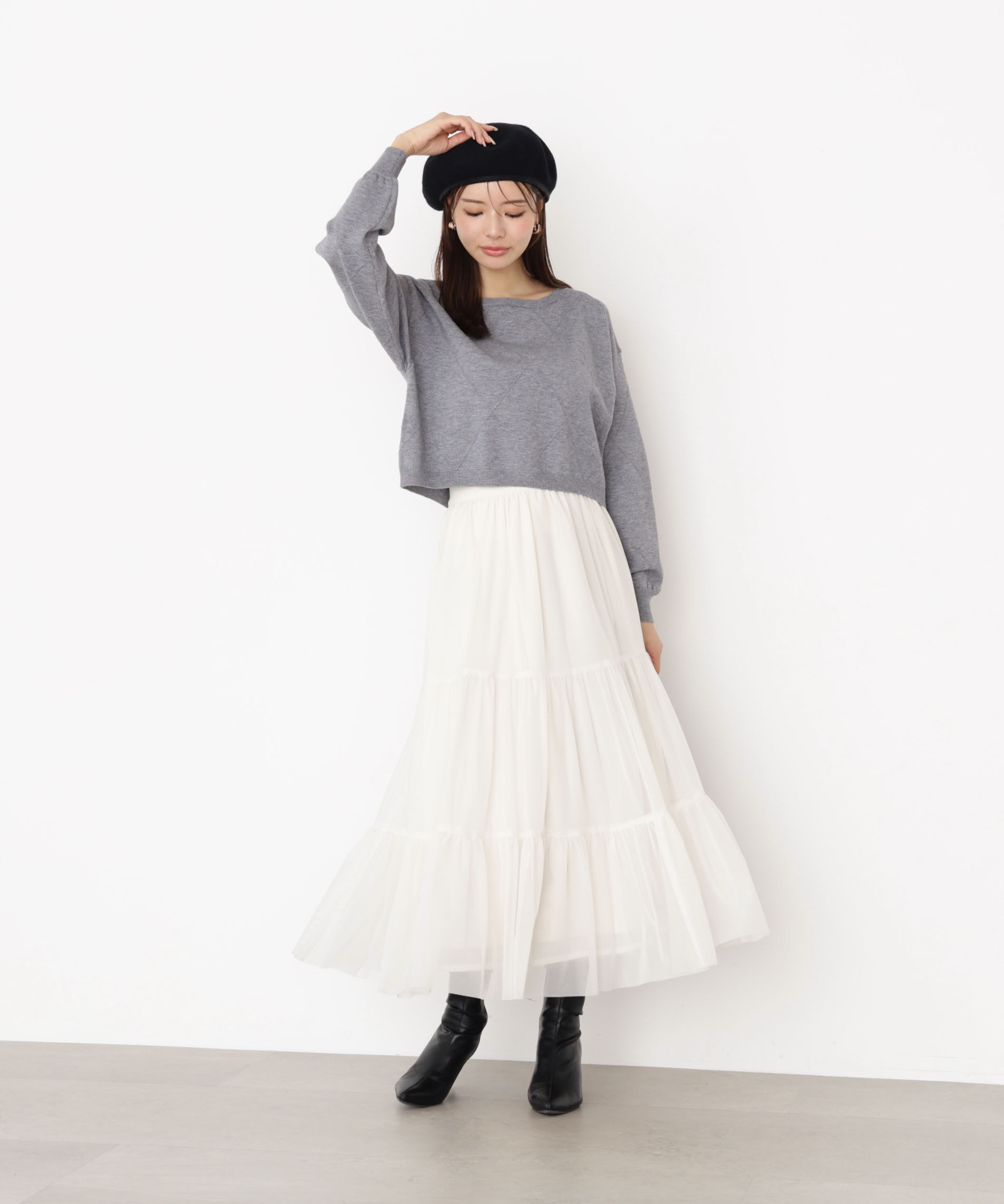 PROPORTION BODY DRESSING「＜ハンドウォッシャブル＞ダイヤ柄短丈ニット 25AW」|ニット・セーター|