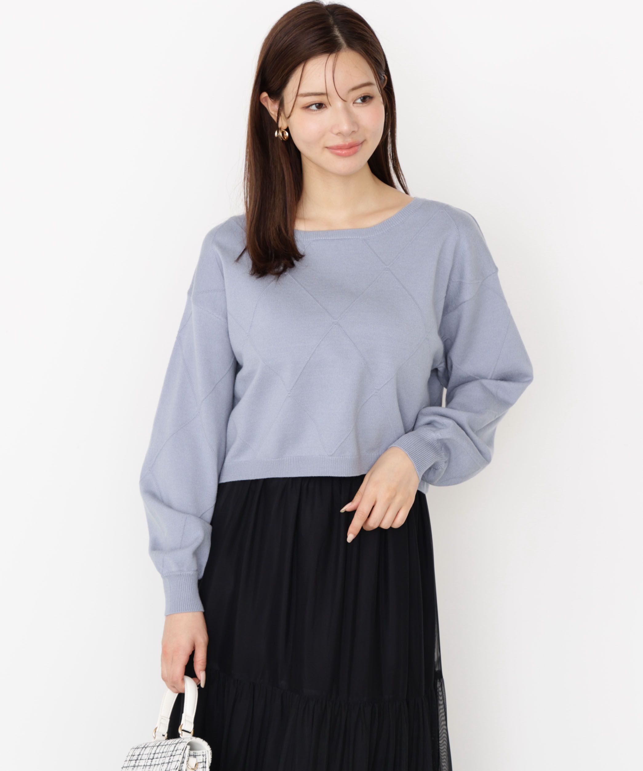 PROPORTION BODY DRESSING「＜ハンドウォッシャブル＞ダイヤ柄短丈ニット 25AW」|ニット・セーター|ブルー