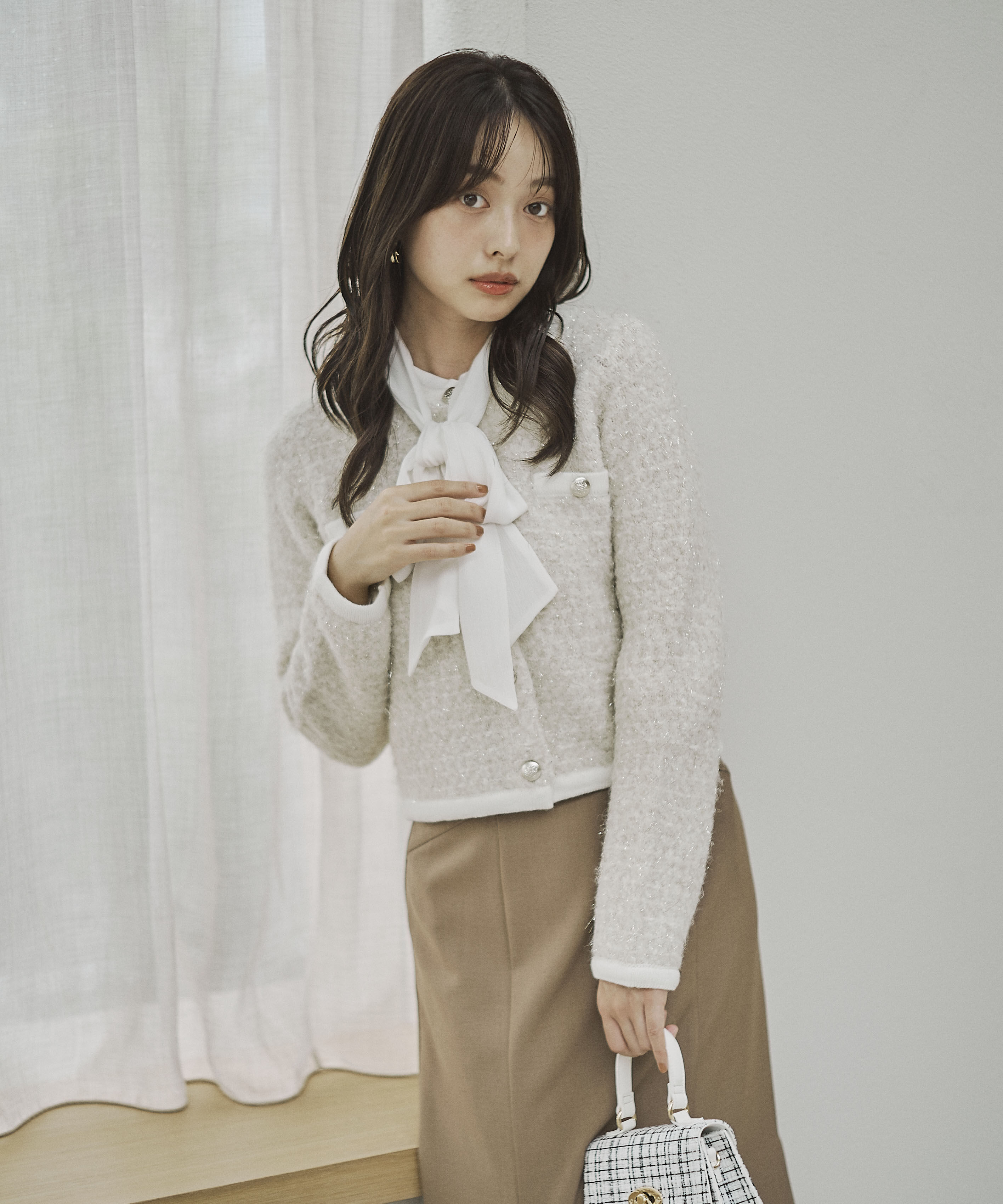 PROPORTION BODY DRESSING「ファンシーツイード風ニットカーディガン 25AW」|カーディガン|