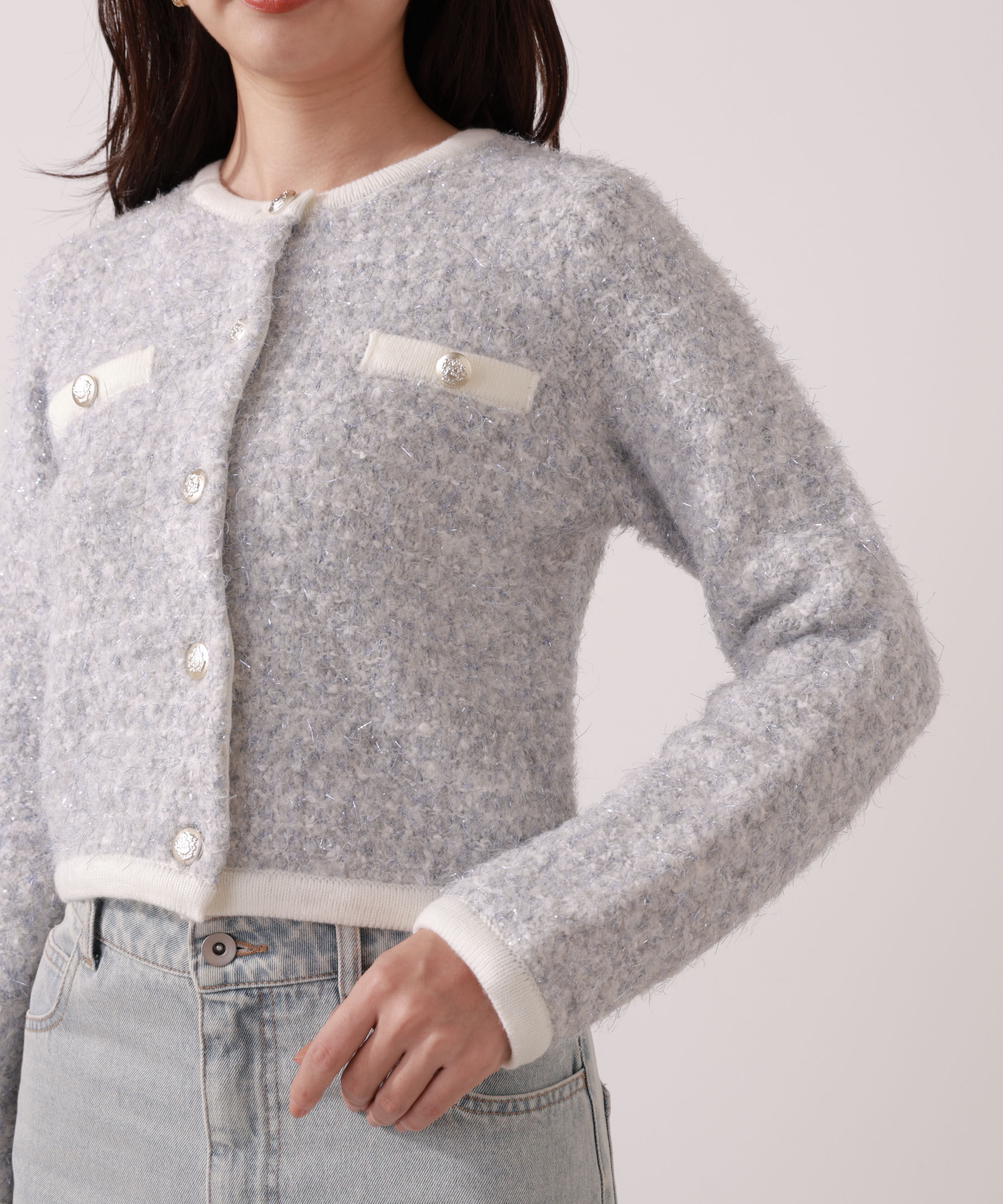 PROPORTION BODY DRESSING「ファンシーツイード風ニットカーディガン 25AW」|カーディガン|