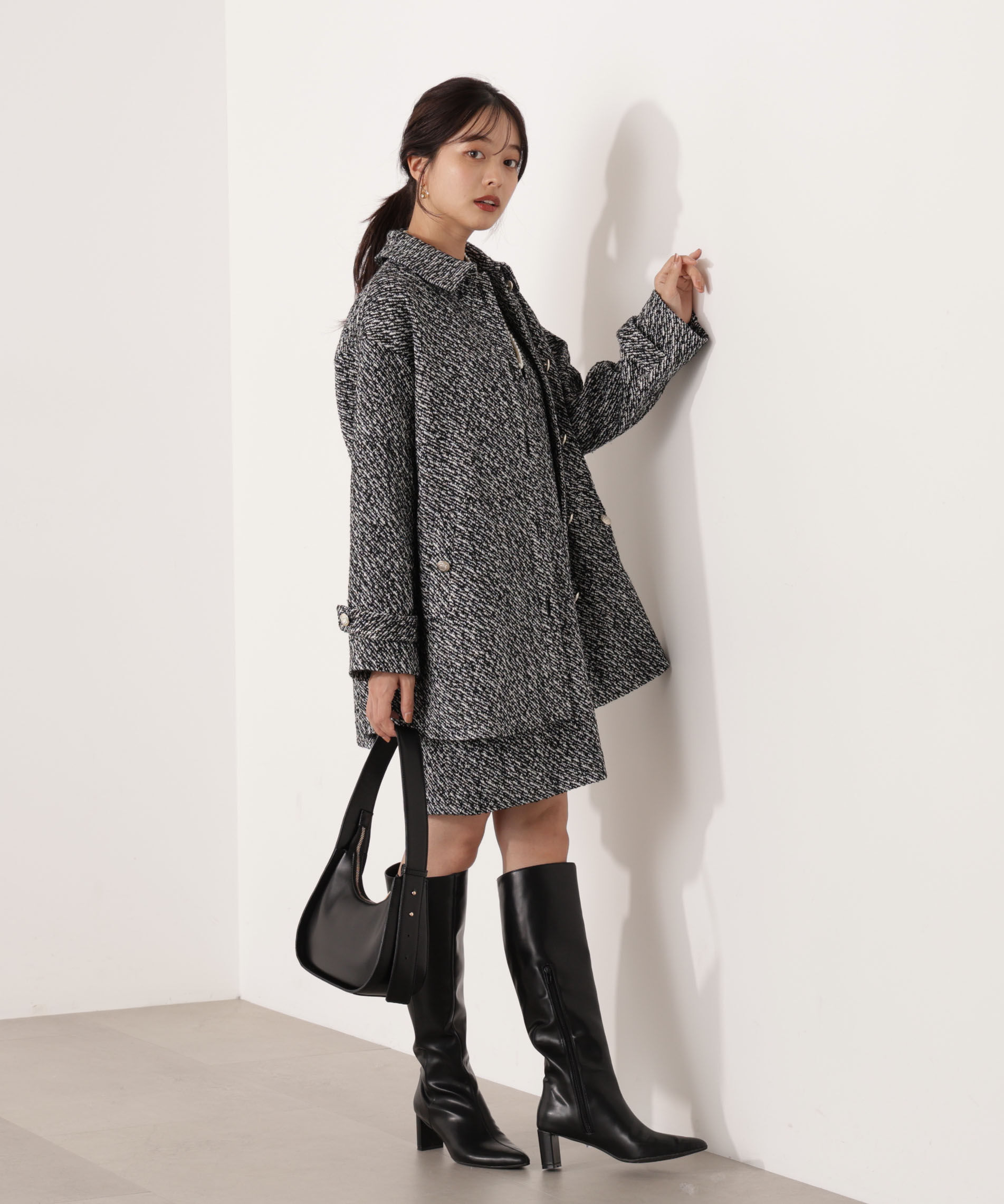 PROPORTION BODY DRESSING「金ボタン付きツイードミドルジャケット 25AW」|ブルゾン・スタジャン|