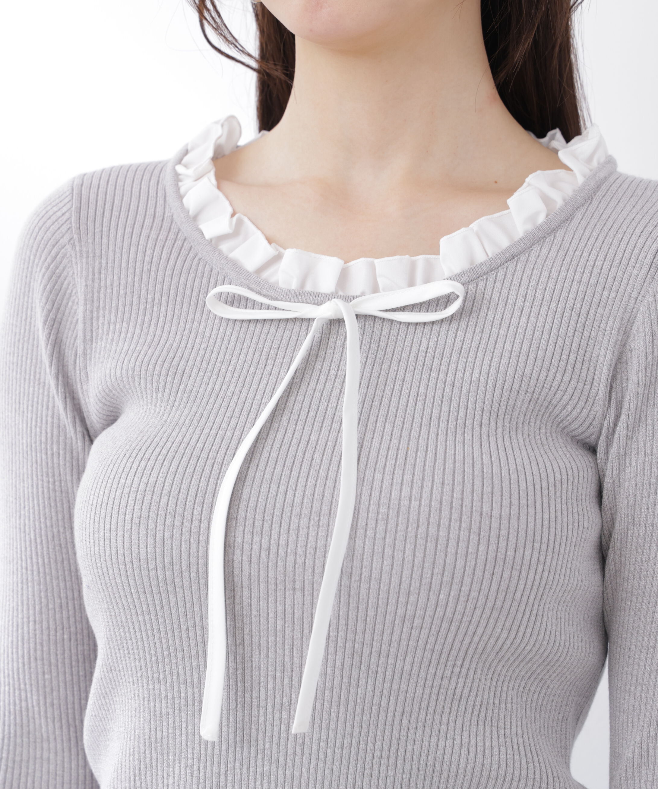 PROPORTION BODY DRESSING「リボン付きフリルニットトップス　26SS」|ニット・セーター|