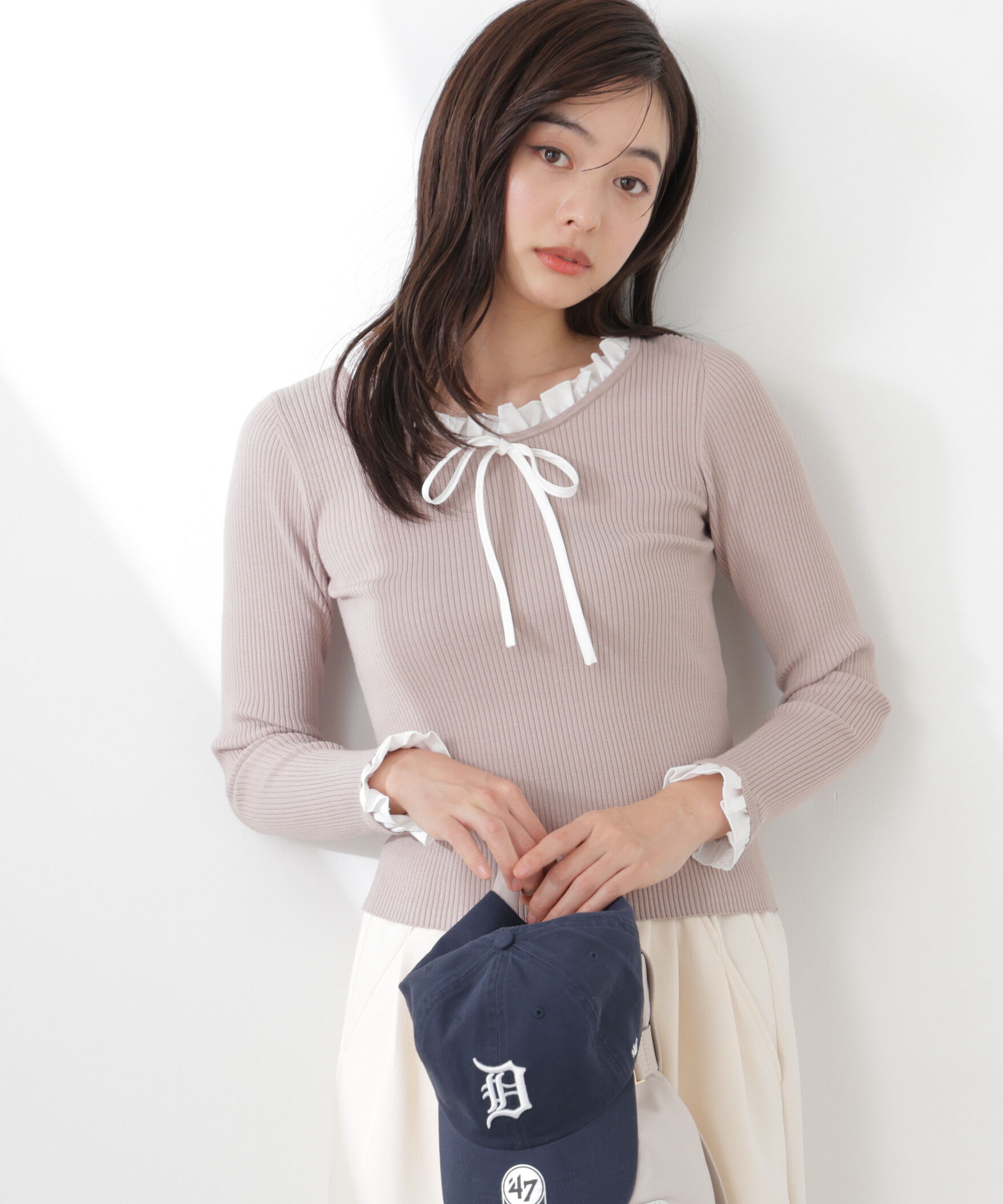 PROPORTION BODY DRESSING「リボン付きフリルニットトップス　26SS」|ニット・セーター|