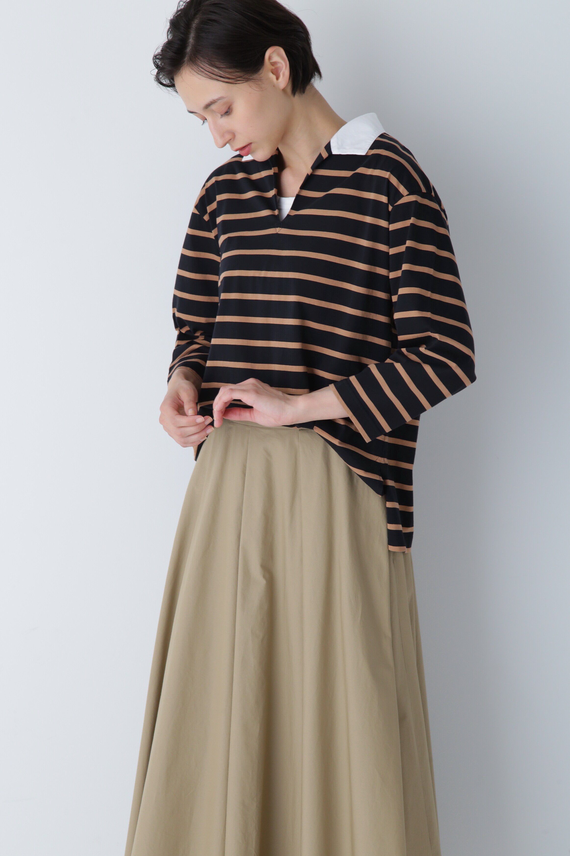  「◆ハイゲージボーダー襟付カットソー」|Tシャツ・カットソー|ブラック&times;キ  3