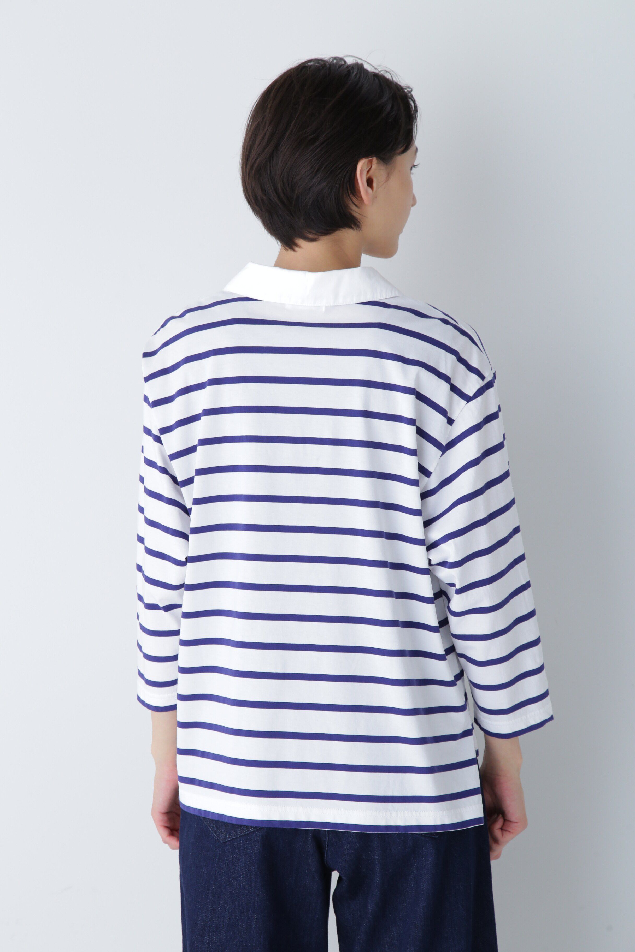  「◆ハイゲージボーダー襟付カットソー」|Tシャツ・カットソー|