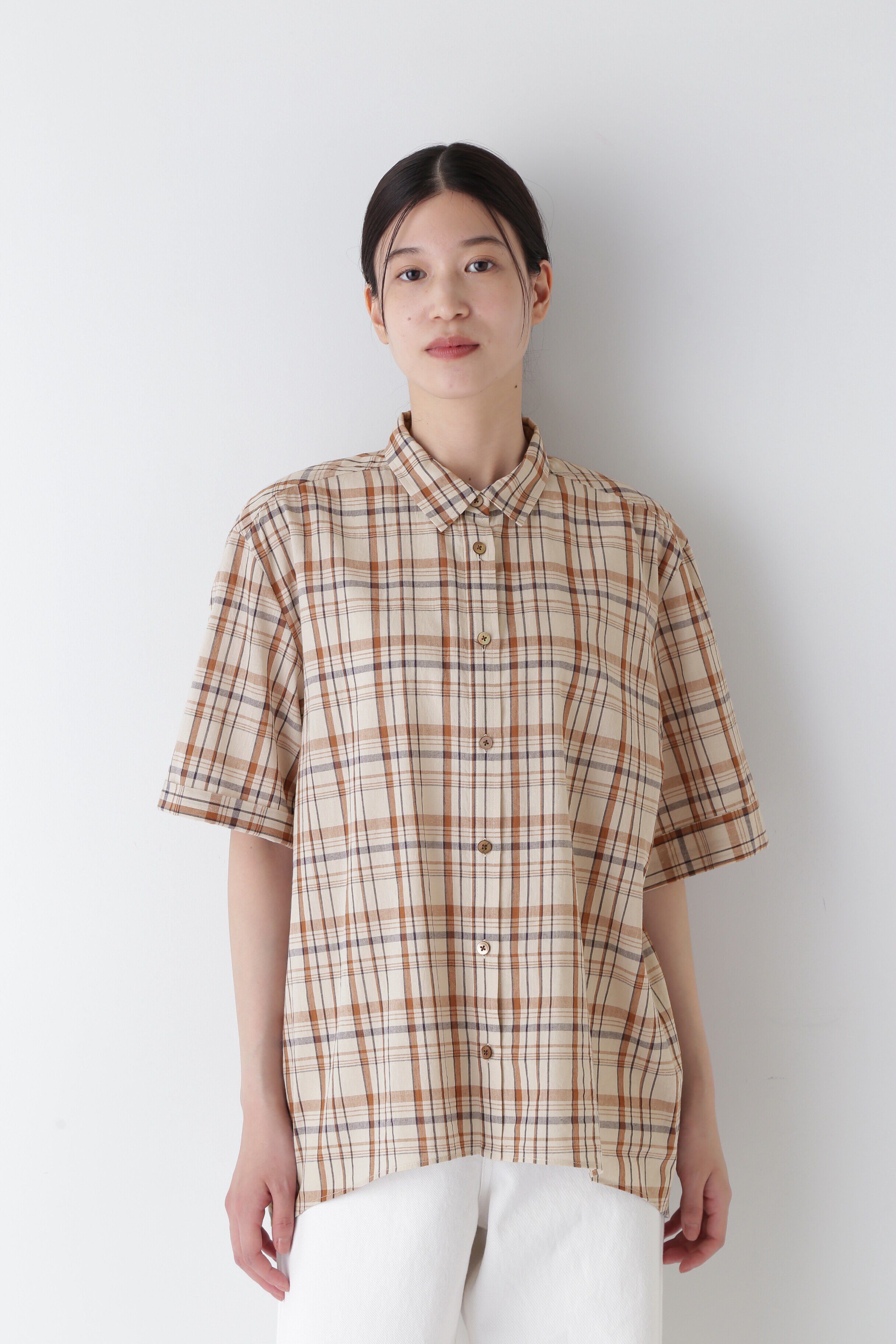  「◆綿麻半袖チェックシャツ」|シャツ・ブラウス|