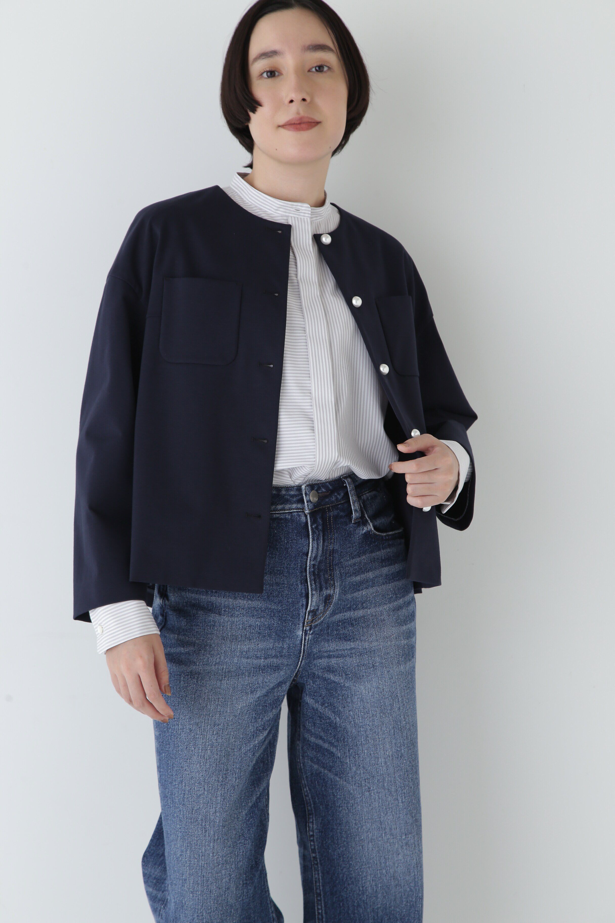  「◆ストレッチポンチノーカラーパールボタンジャケット」|その他|