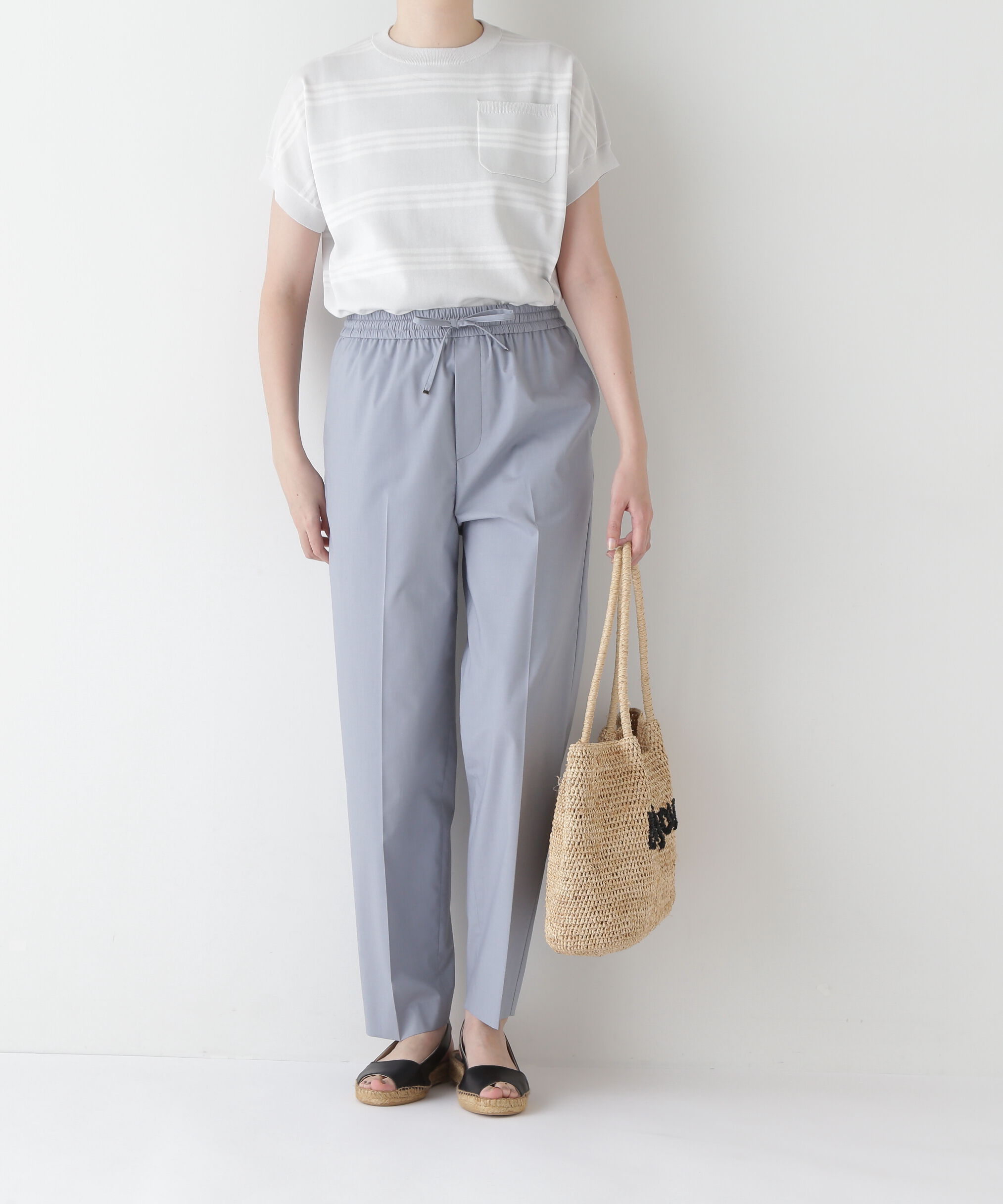  「◆【接触冷感】ポプリンストレッチドローストリングテーパードパンツ」|その他|ライトブルー