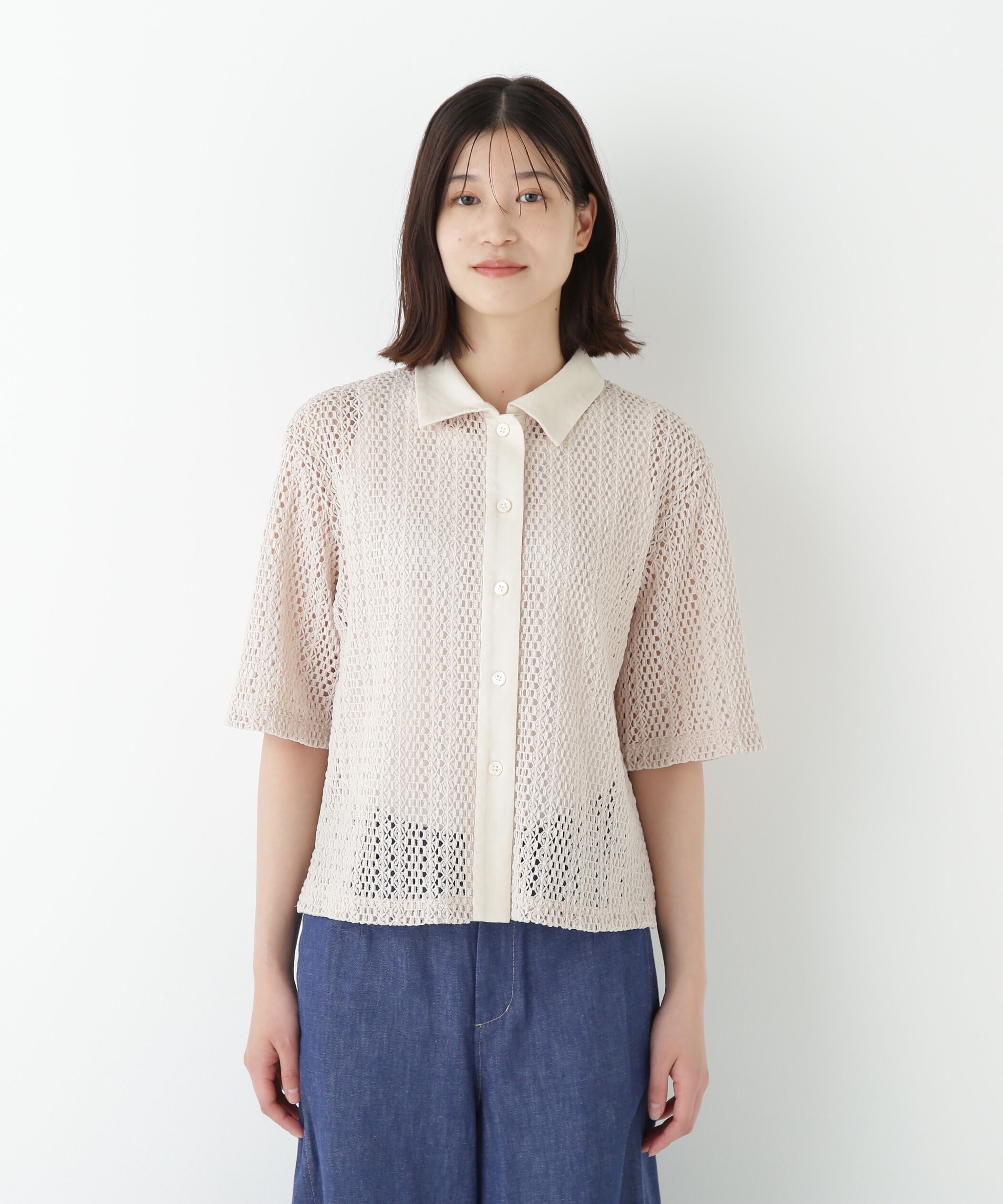  「◆クロッシェレース半袖シャツ」|Tシャツ・カットソー|