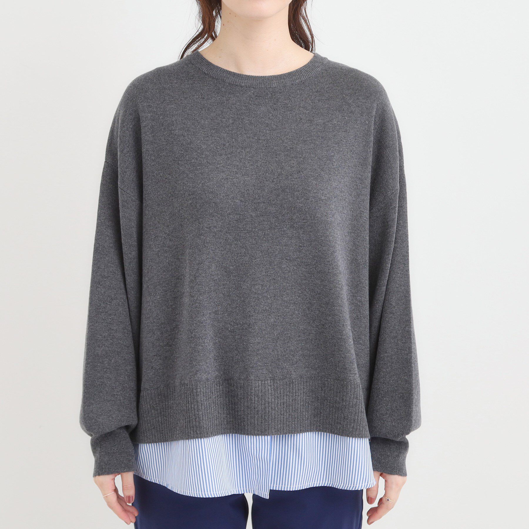 SHOO･LA･RUE「【洗濯機可/毛玉になりにくい】一枚で簡単こなれ見え 裾フェイクレイヤード風ニット」|ニット・セーター|