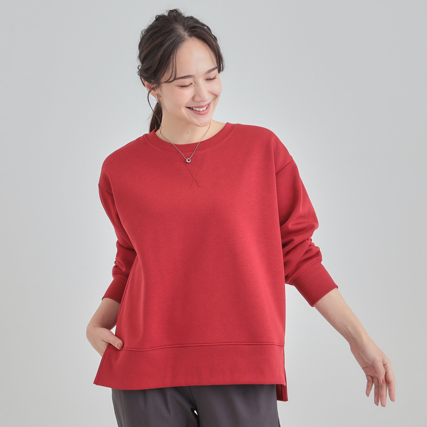 SHOO･LA･RUE「【あったか/S-LL】シンプルだから使いやすい ガゼット付き 裏起毛スウェット」|パーカー|