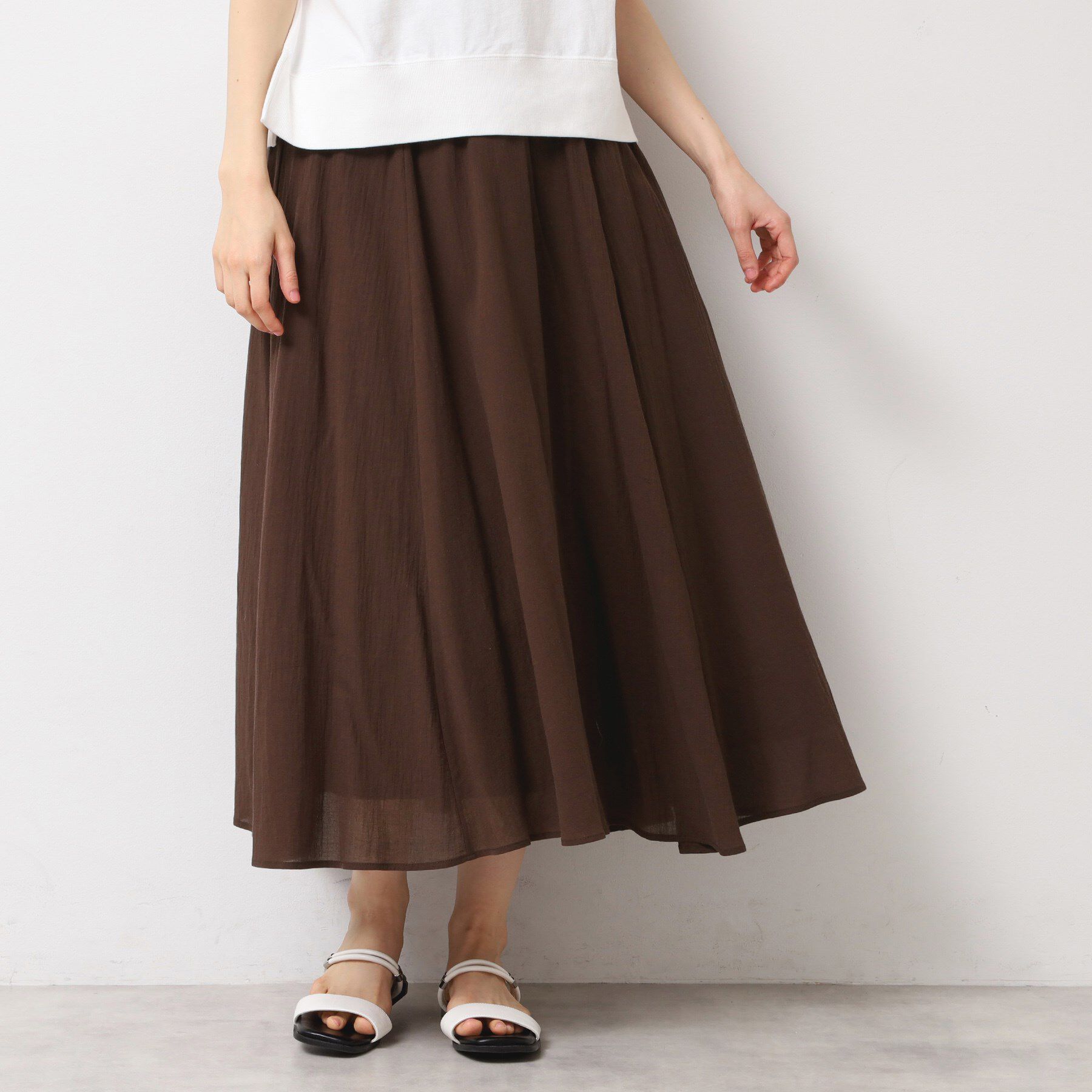 Dessin「【ウエストゴム・洗える】コットンフレアースカート」|スカート|キャメルブラウン(0