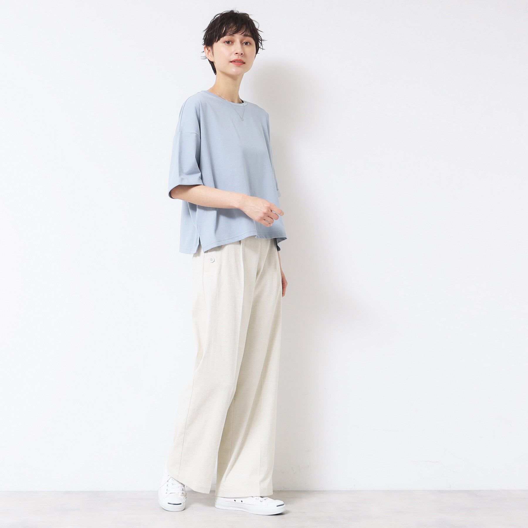 Dessin「【二の腕カバー/接触冷感/UV】ロールアップスリーブTシャツ（XS～L）」|Tシャツ・カットソー|