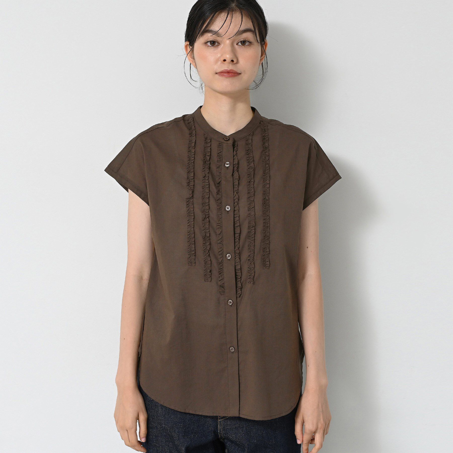 Dessin「【洗える】スタンドカラーフリルブラウス」|シャツ・ブラウス|