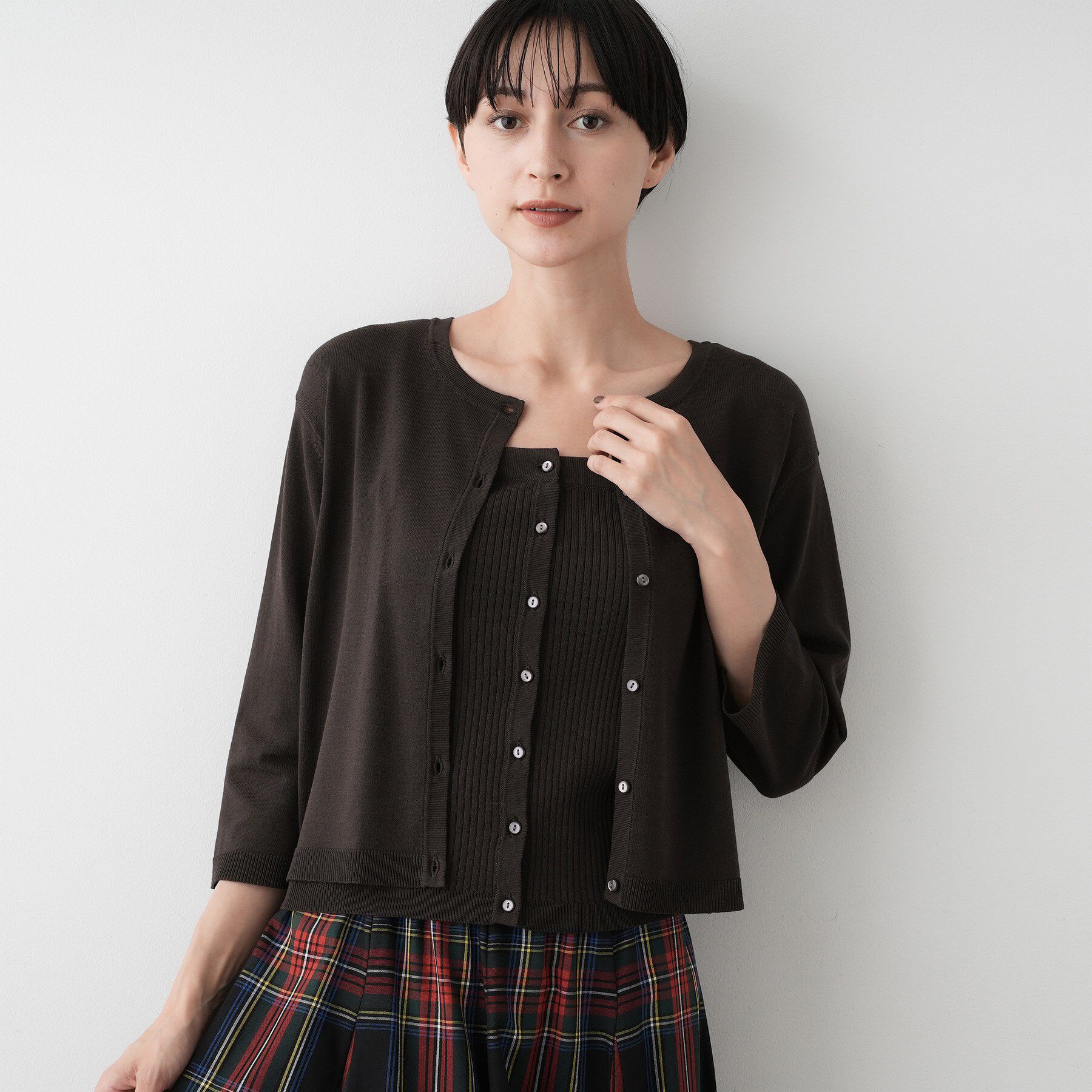 Dessin「【2点セット・洗える】2WAYカーディガン＆キャミソールアンサンブル」|その他|ブラウン(044)