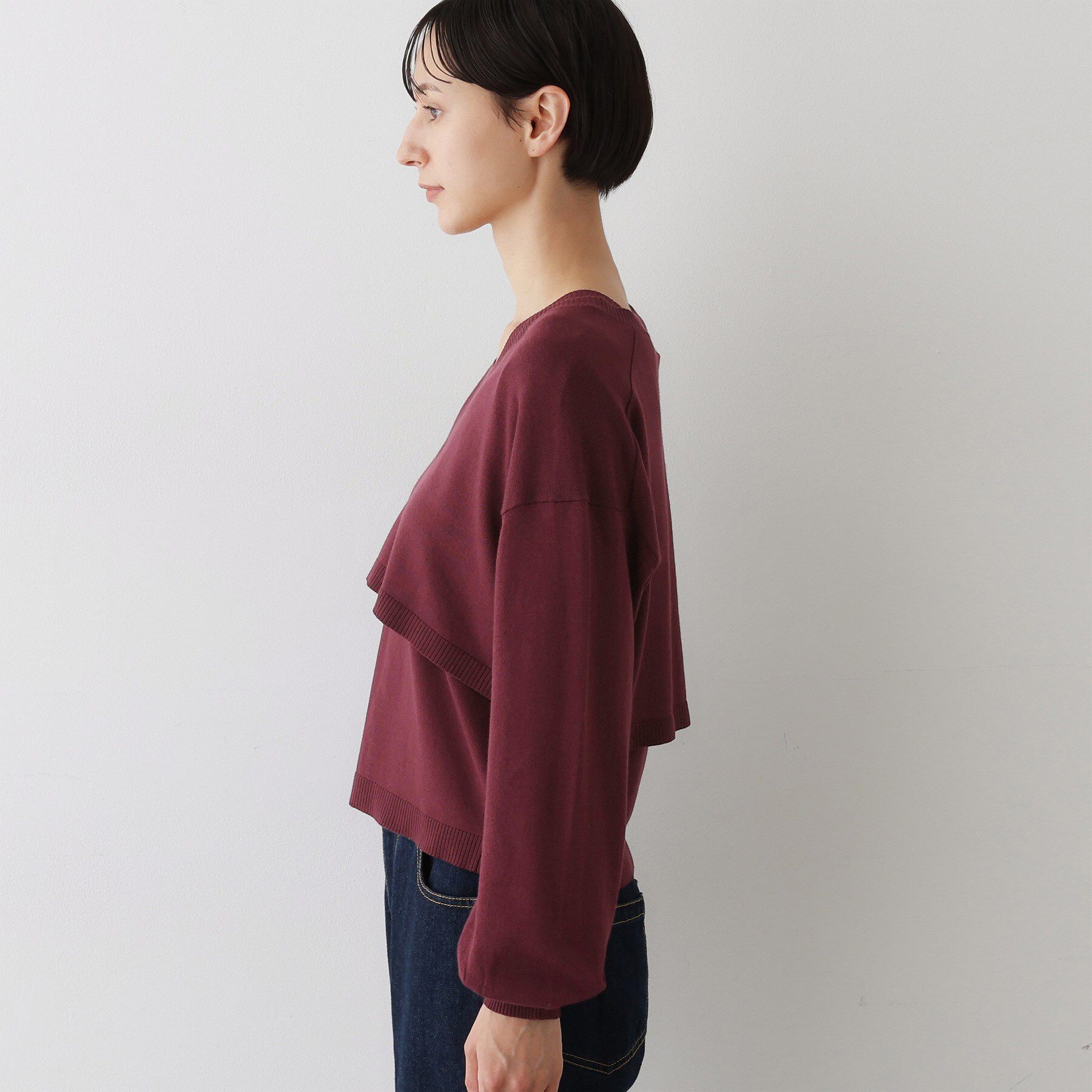 Dessin「【2点セット/3WAY/洗える】ノースリーブインナー付きVネックショート丈ニット」|ニット・セーター|