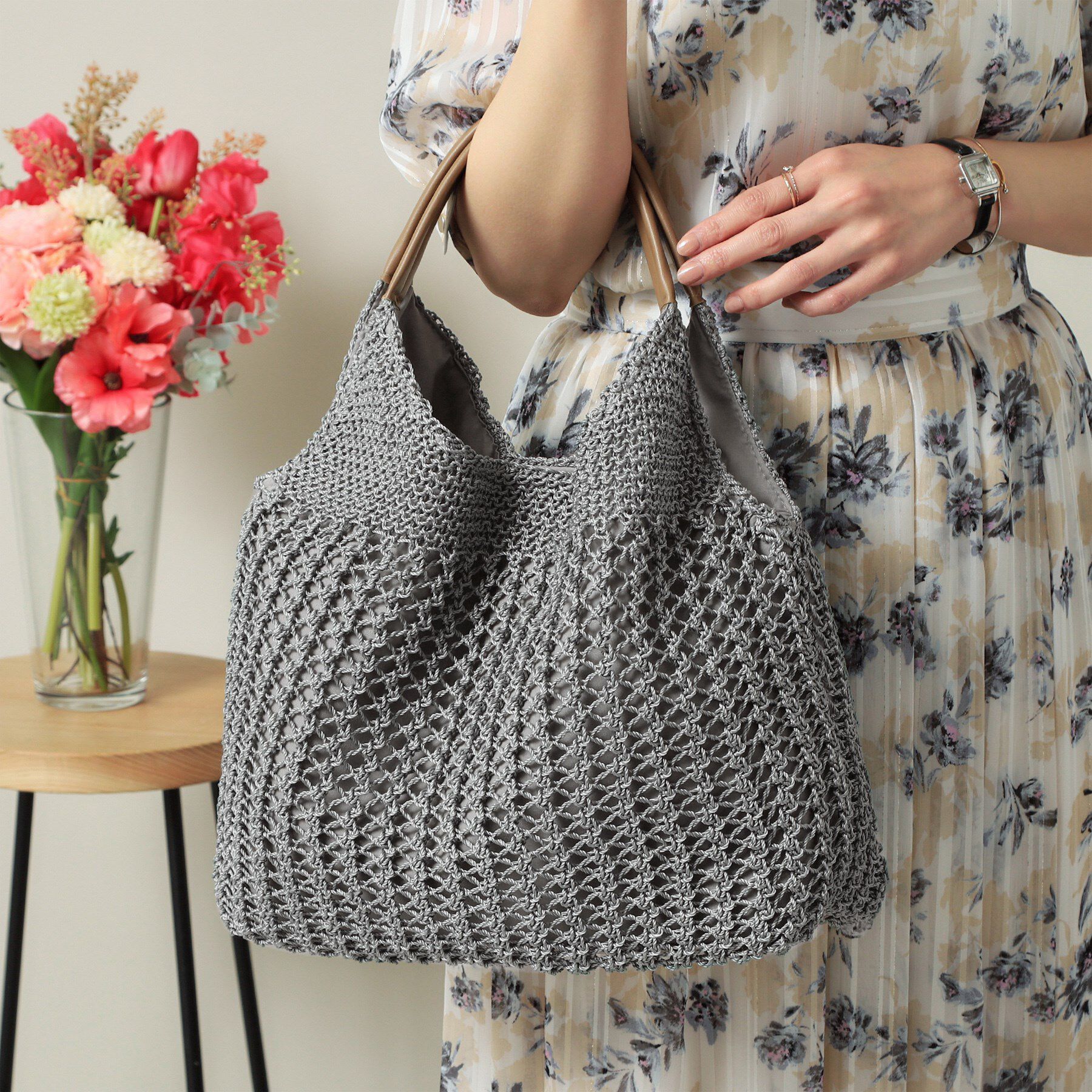 ITS&rsquo;DEMO「コード編みラウンドトート」|トートバッグ|グレー(012)