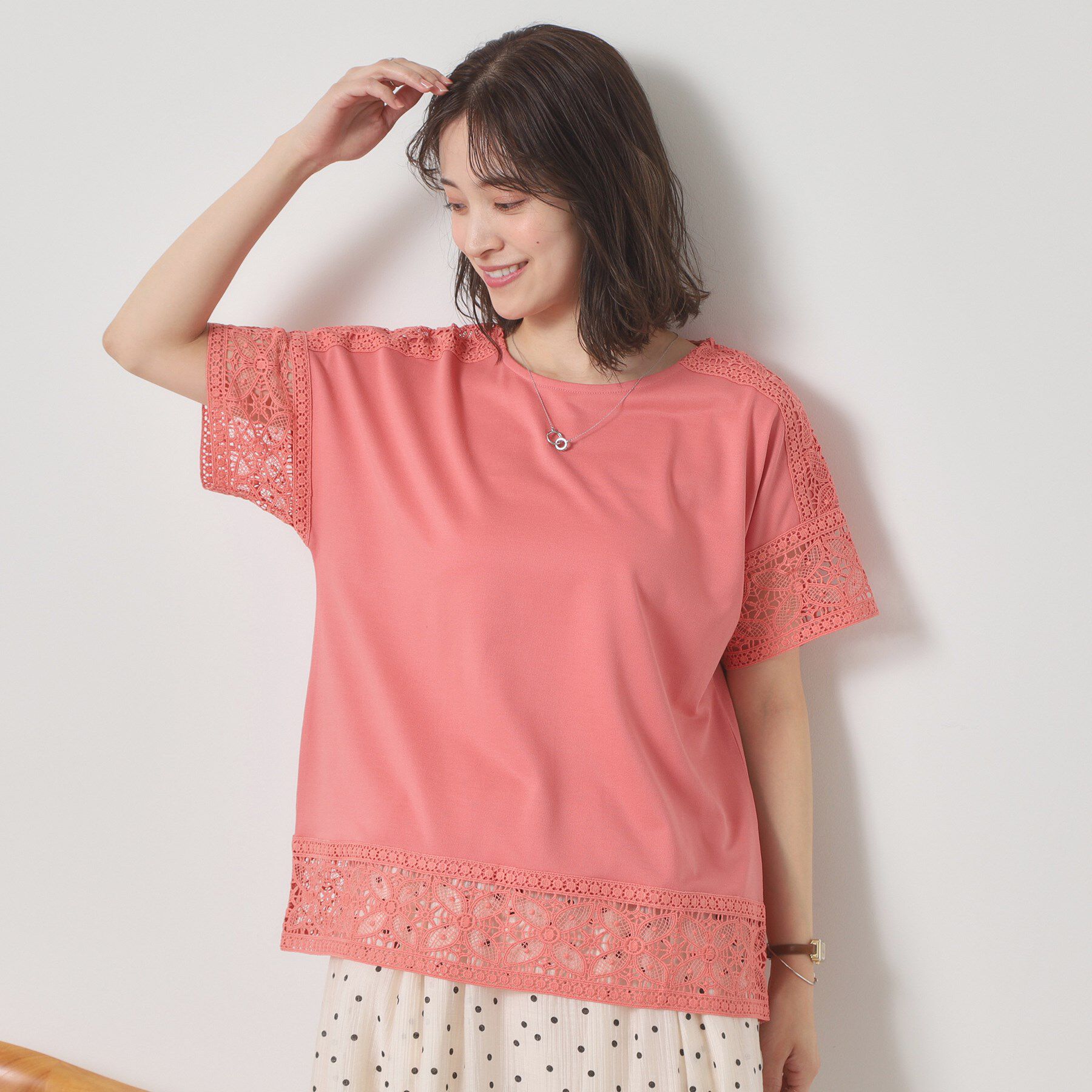 ITS&rsquo;DEMO「【吸水速乾／手洗い可／洗濯後しわになりにくい】カットミラノレーストップス」|Tシャツ・カットソー|