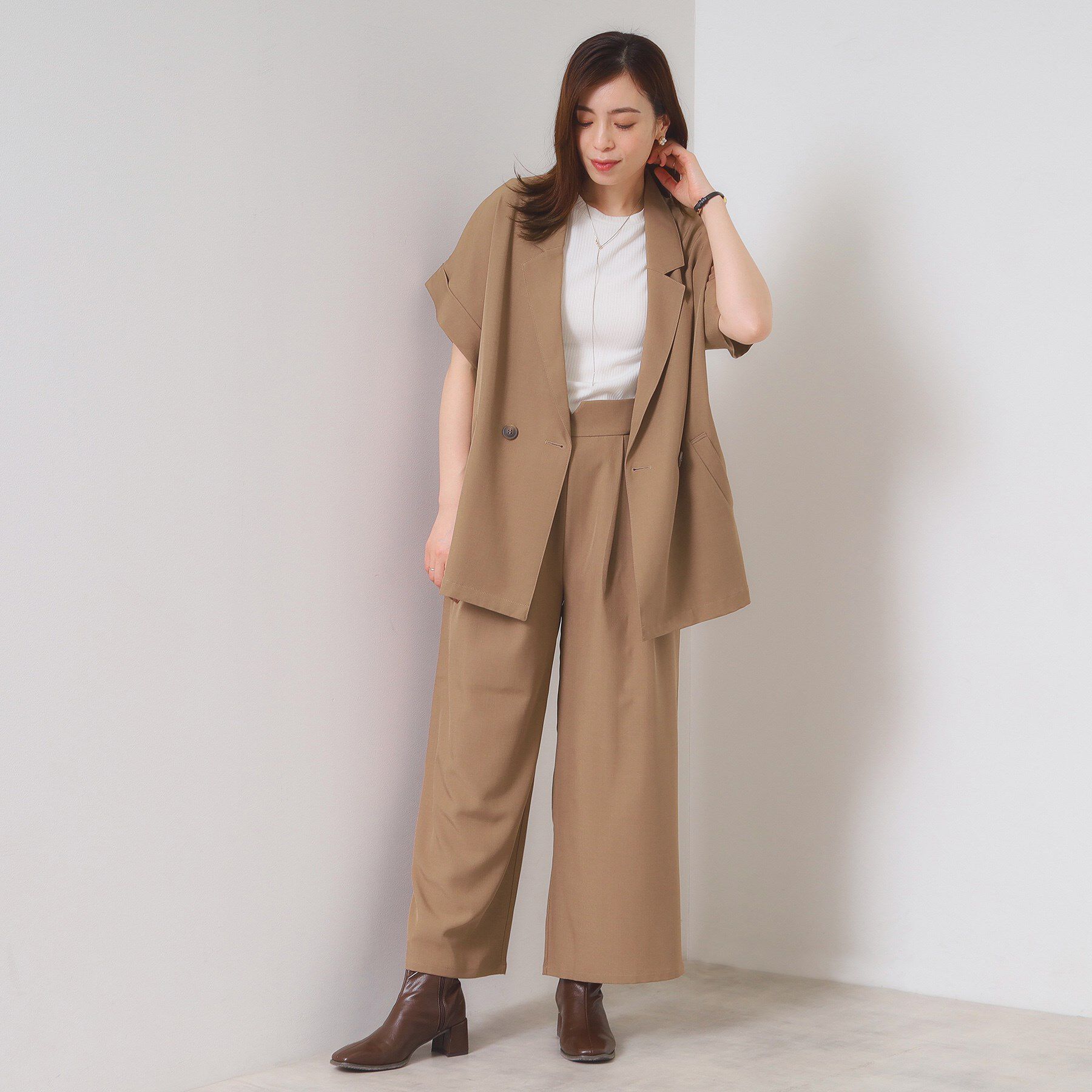 ITS&rsquo;DEMO「【手洗い可／セットアップ可】5分袖ジャケット」|テーラードジャケット|