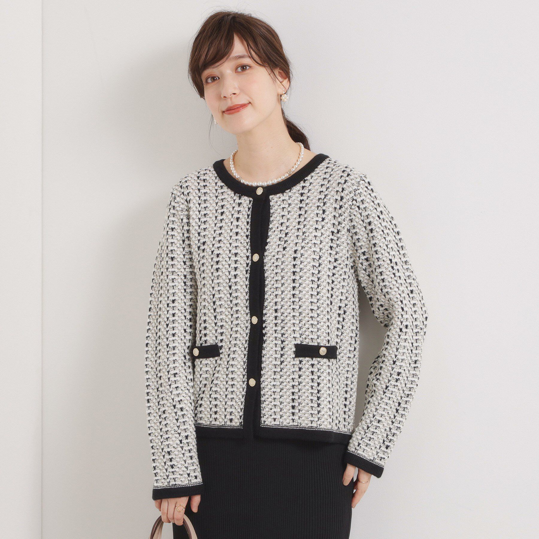 ITS&rsquo;DEMO「【手洗い可】ラメツイードニットジャケット」|ノーカラージャケット|