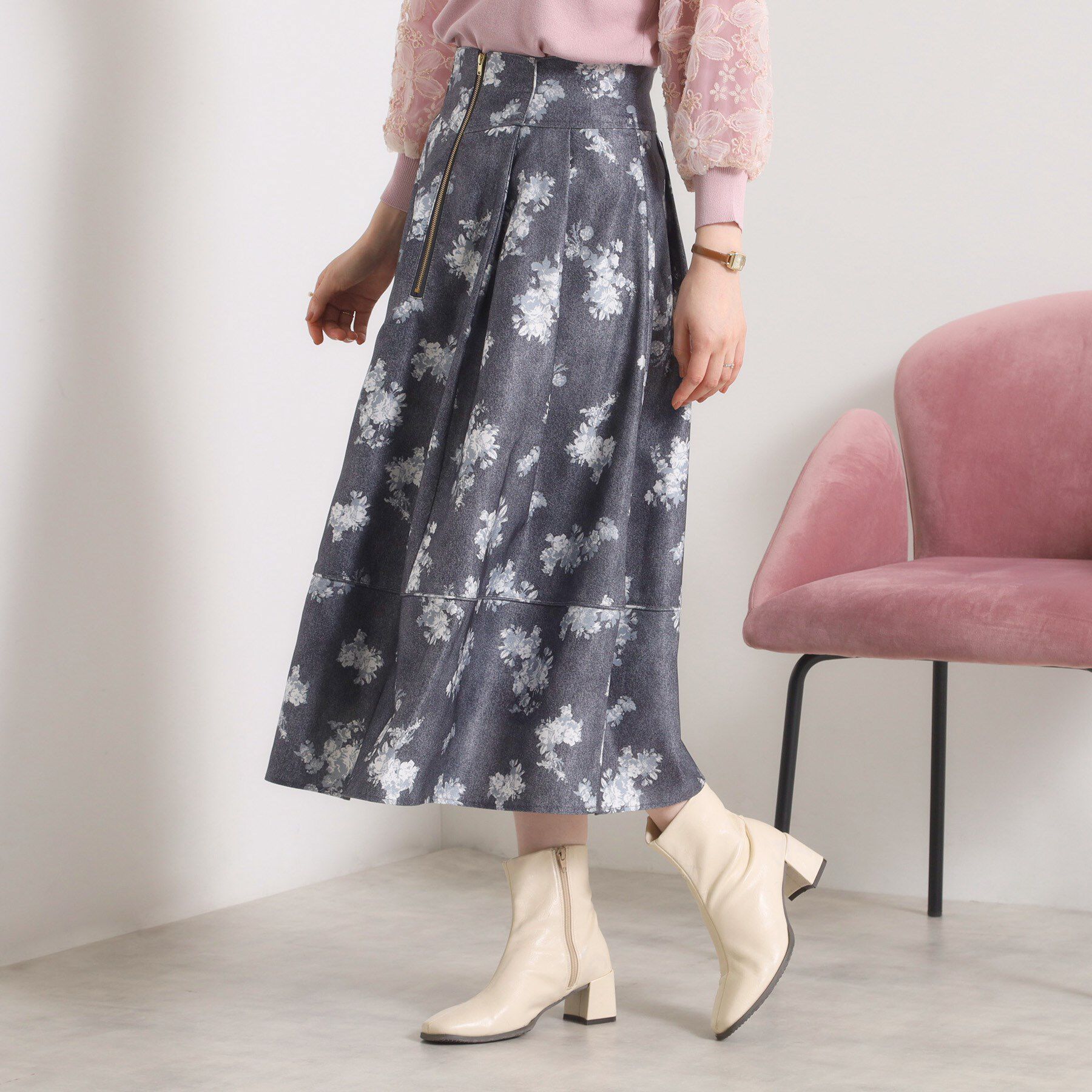 ITS&rsquo;DEMO「【手洗い可／ウエストゴム】フロントジップデニム風スカート」|スカート|