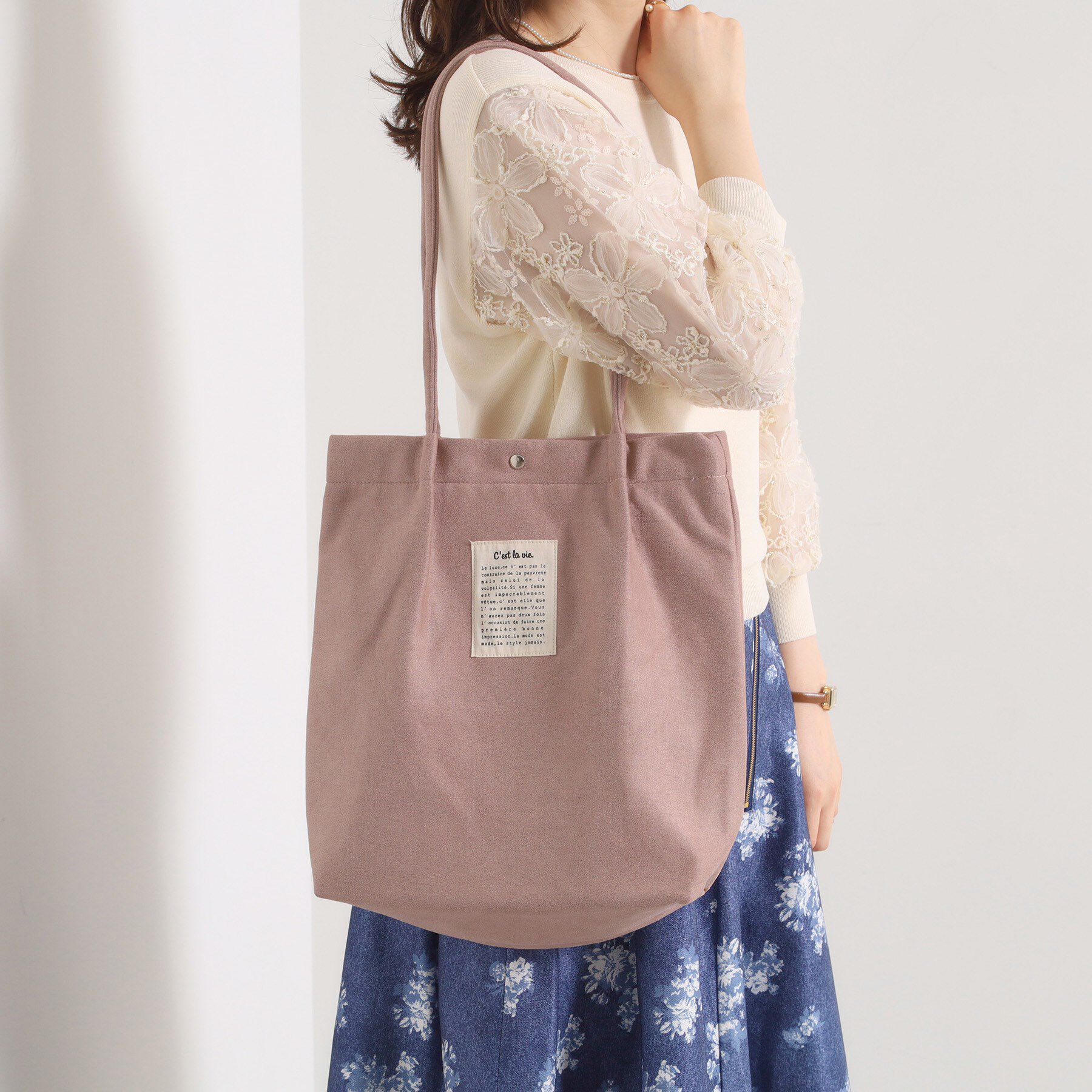 ITS&rsquo;DEMO「【A4対応】スエードハンドルタックトート」|トートバッグ|ピンク(072)