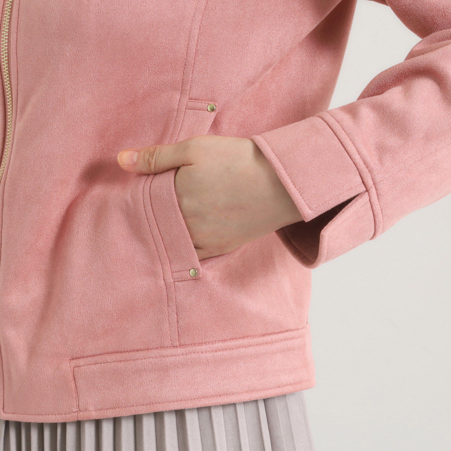 ITS&rsquo;DEMO「カットフェイクスエードジャケット」|ノーカラージャケット|