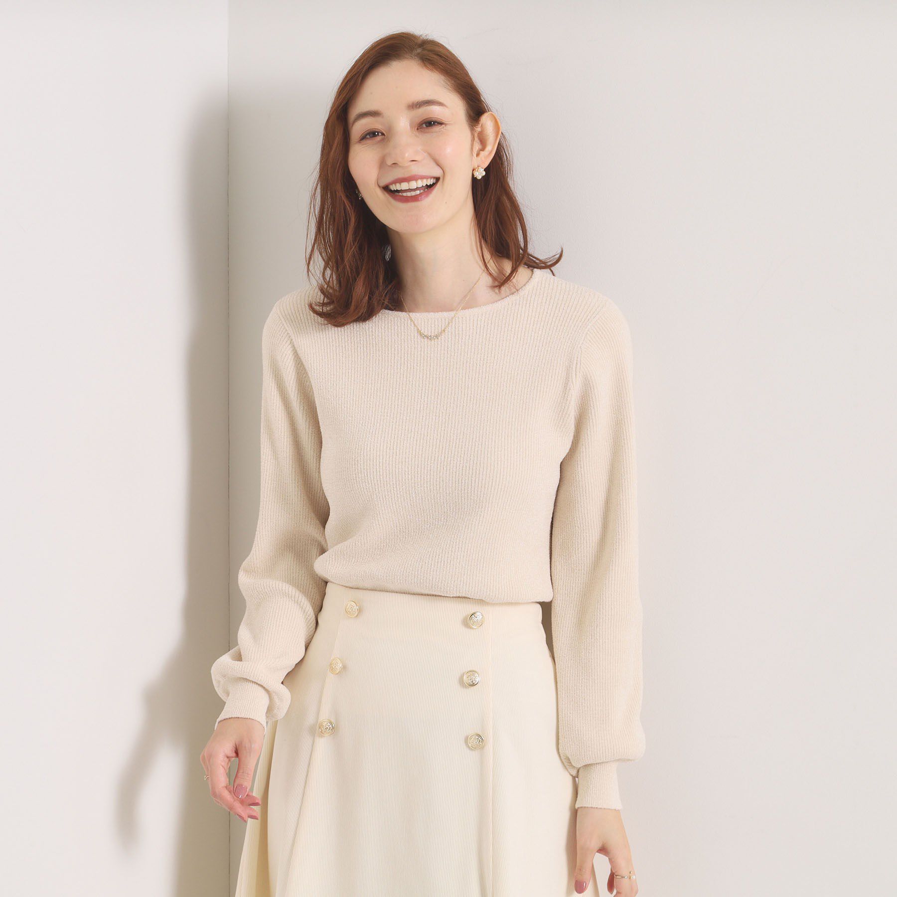 ITS&rsquo;DEMO「【毛玉防止／洗濯機OK】ボートネックモールニット」|ニット・セーター|アイボリー(004)