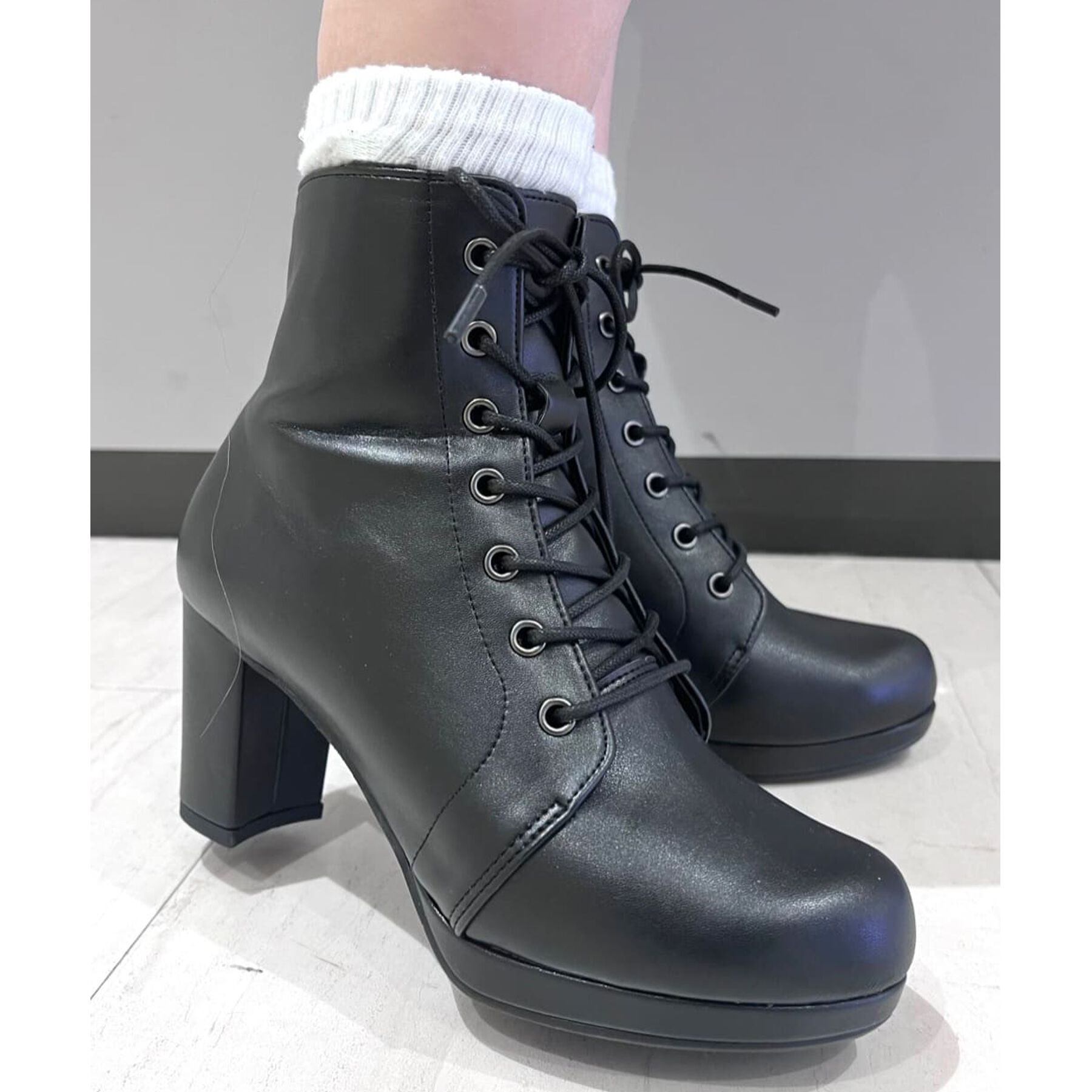 ESPERANZA「アーモンドトゥレースアップ厚底ショートブーツ」|ショートブーツ|