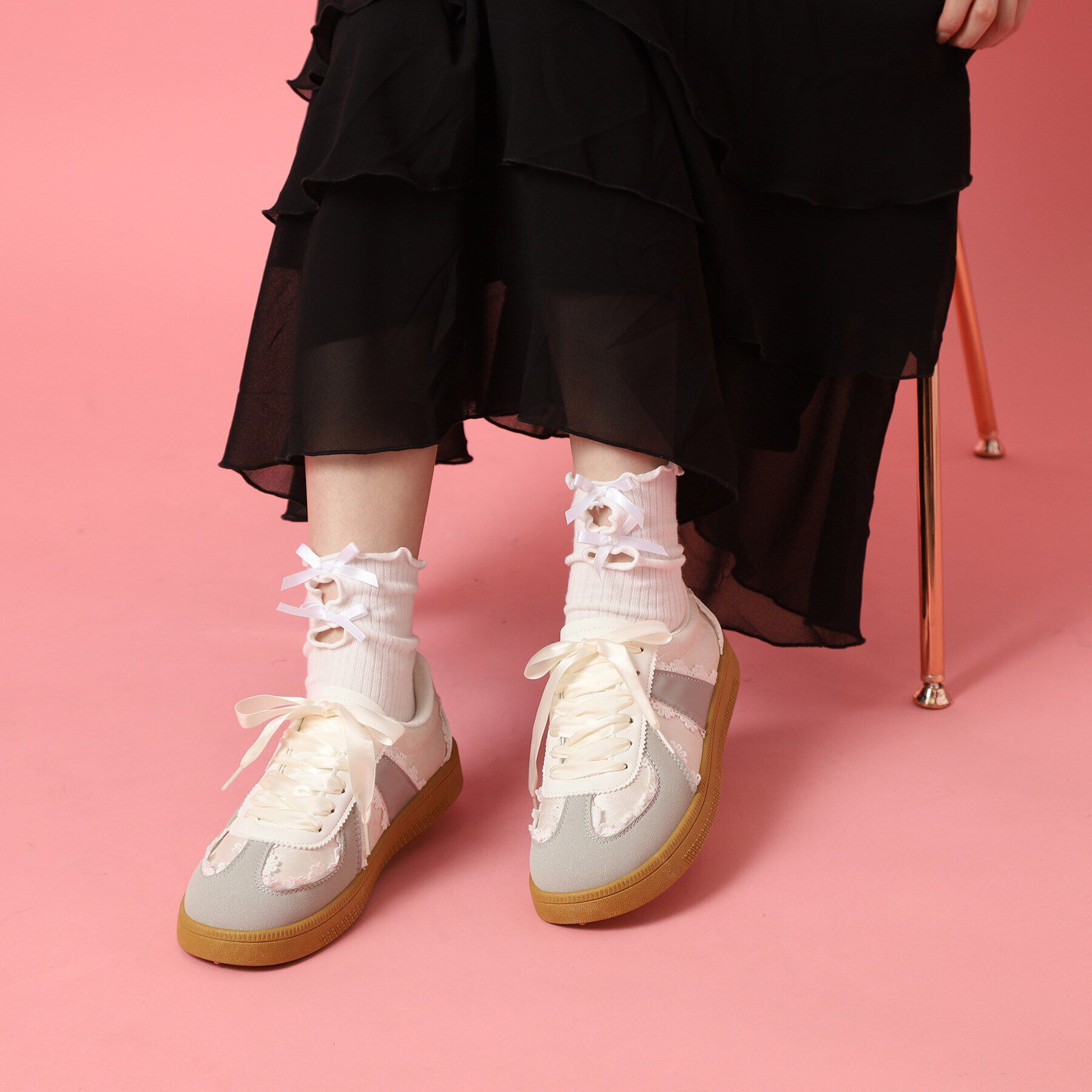 csT&P「サテンリボンレース柄ガーリースニーカー」|スニーカー|