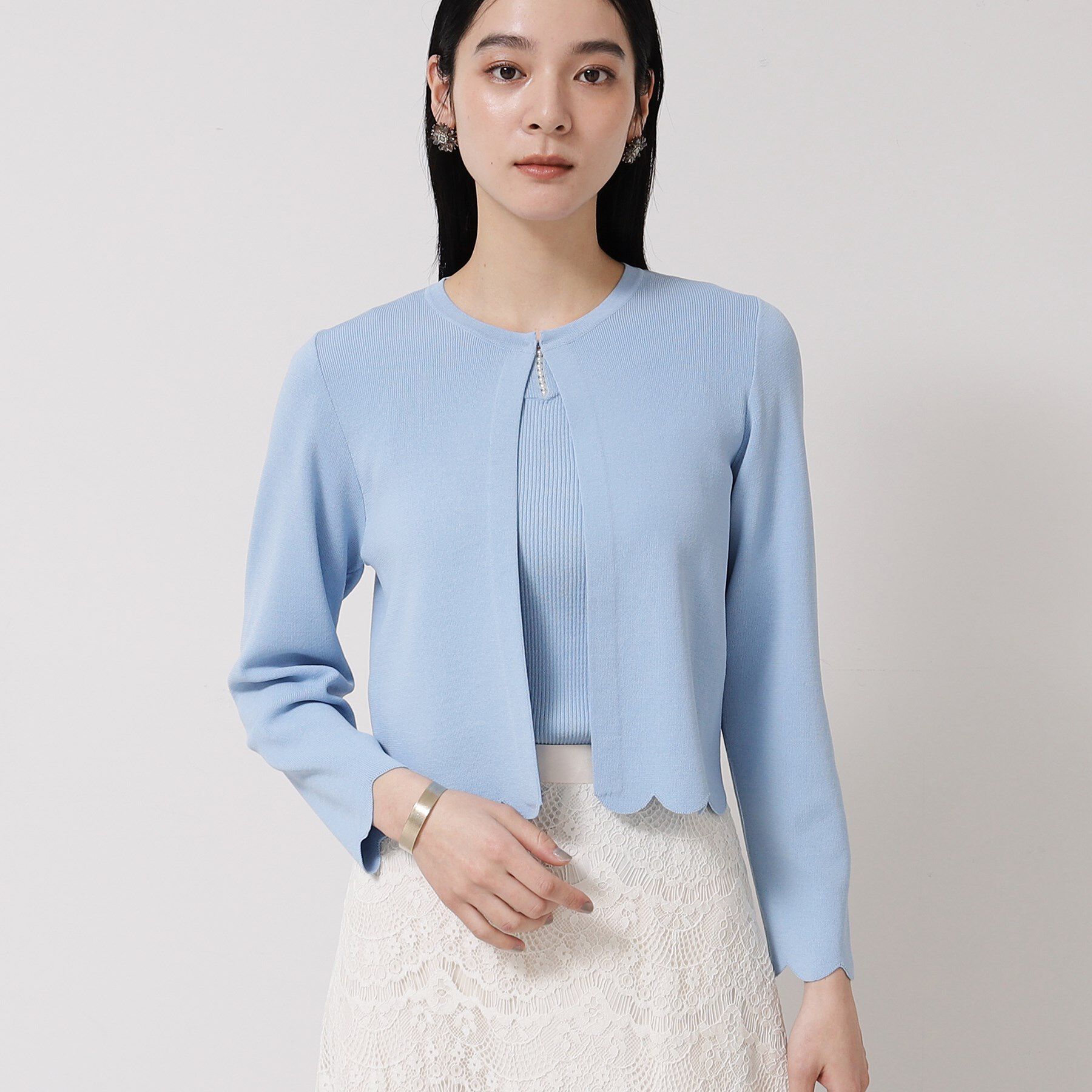 SunaUna「【接触冷感／アンサンブル可】裾スカラップニットボレロ」|カーディガン|