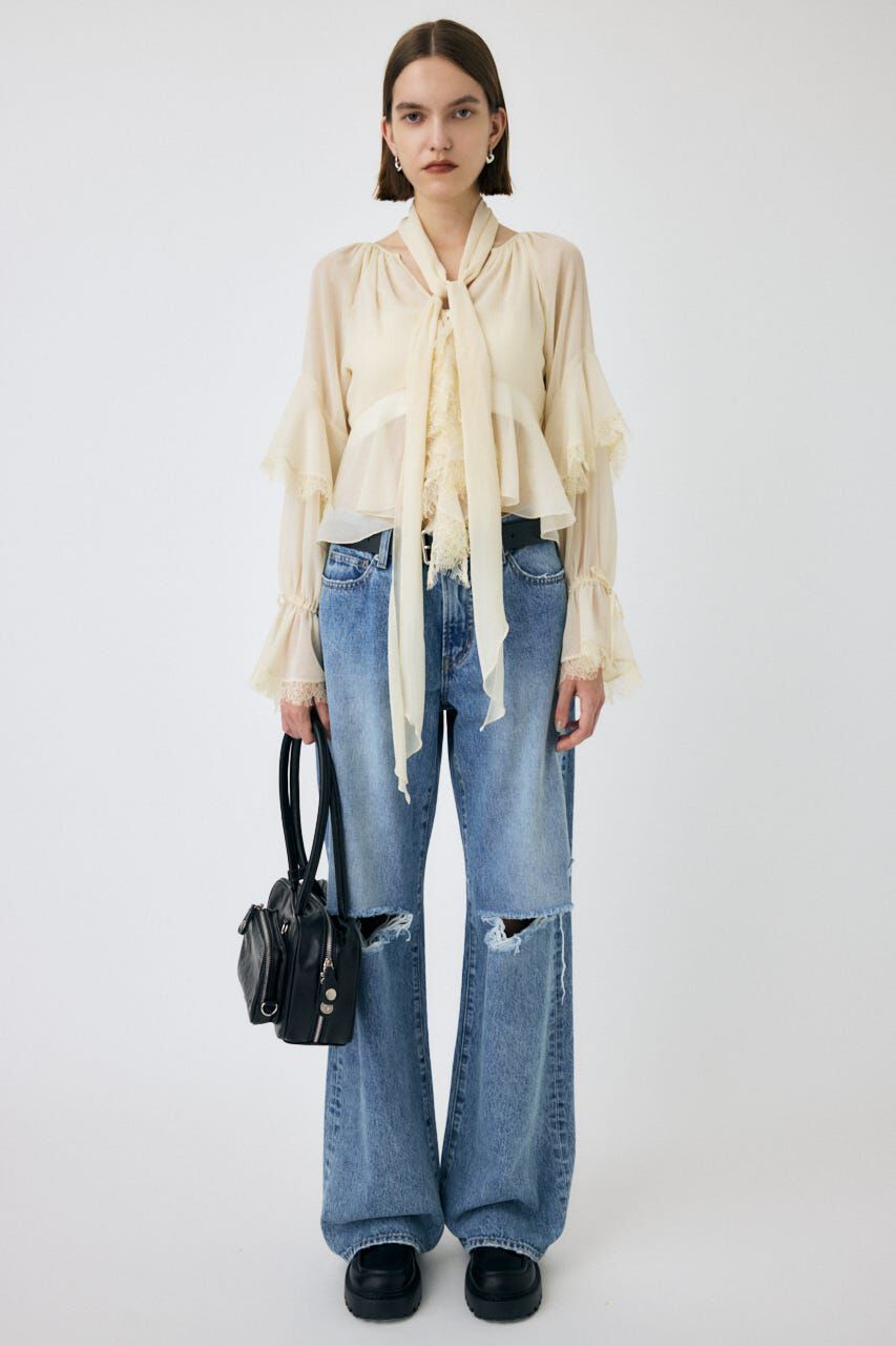 MOUSSY「LACE TRIM TIE ブラウス」|シャツ・ブラウス|
