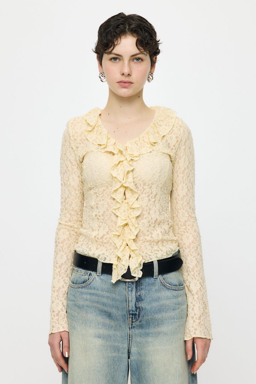 MOUSSY「LACE RUFFLE トップス」|Tシャツ・カットソー|L/YEL1