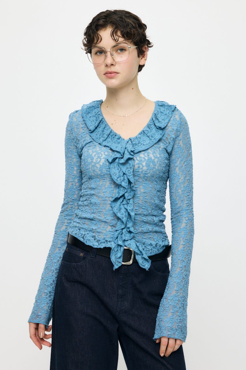 MOUSSY「LACE RUFFLE トップス」|Tシャツ・カットソー|BLU