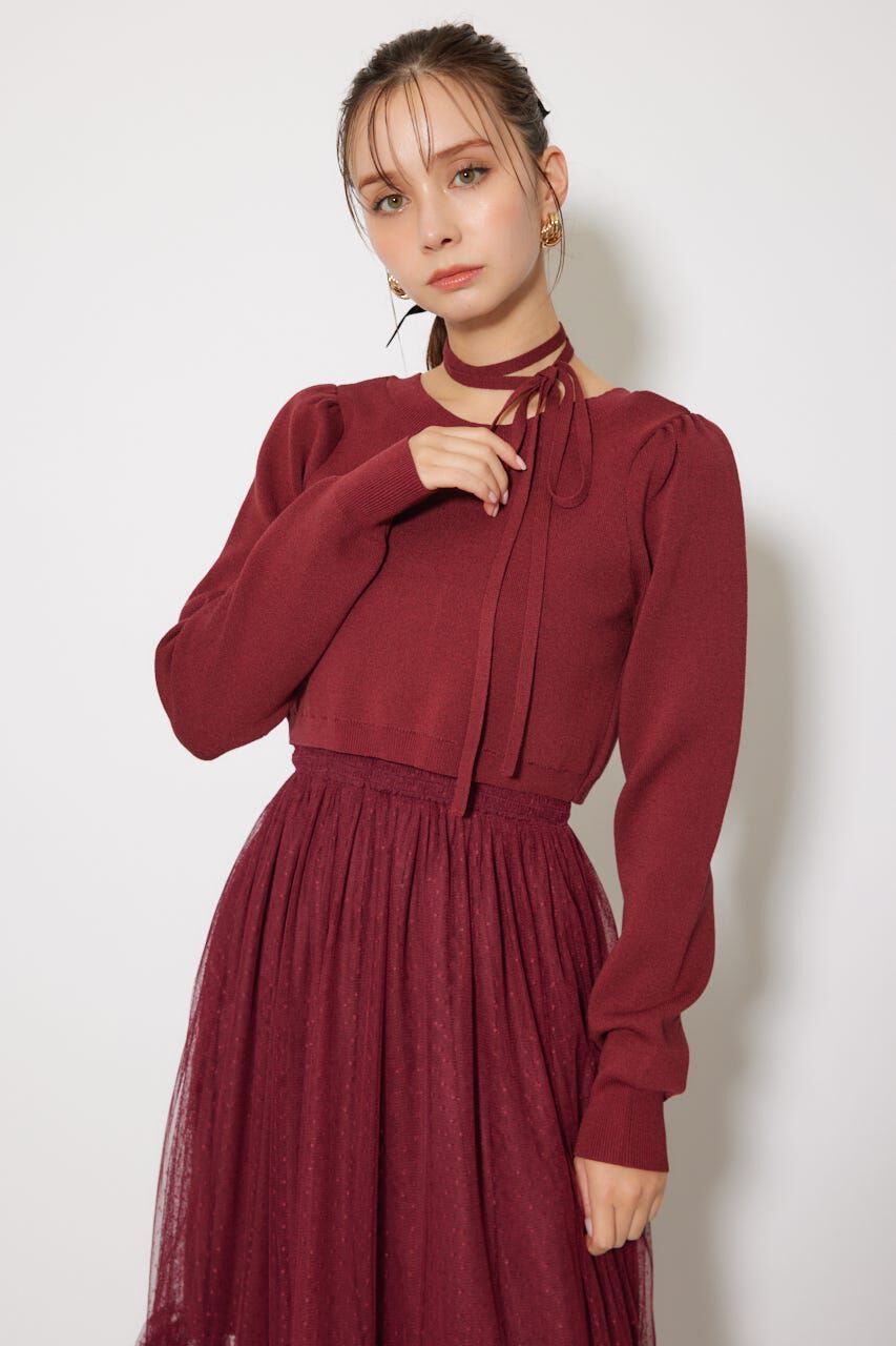 rienda「ニットカーディガンセットドットチュールフレアワンピース」|ワンピース|