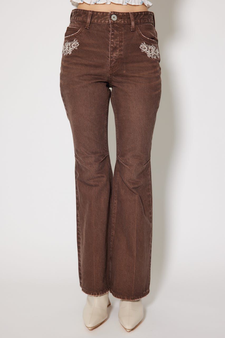 rienda「フラワー刺繍ブーツカットパンツ」|デニム|