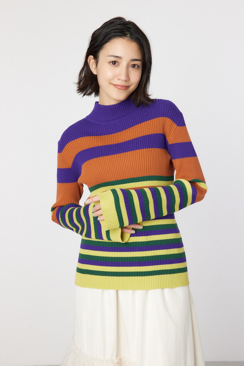 RODEO CROWNS「マルチボーダーハイネックトップス」|ニット・セーター|