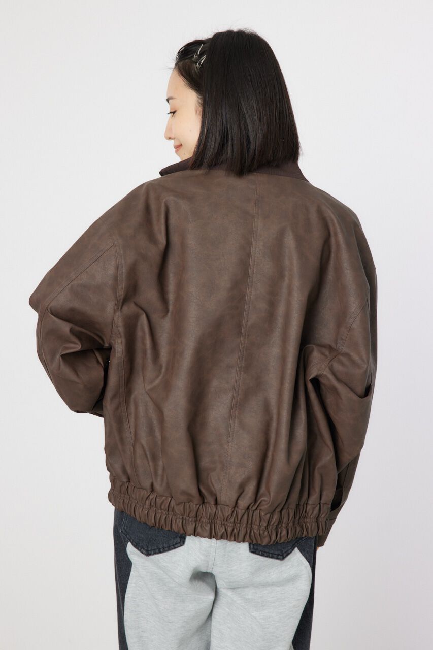 RODEO CROWNS「ヴィンテージFレザーハイネックリブブルゾン」|ブルゾン・スタジャン|