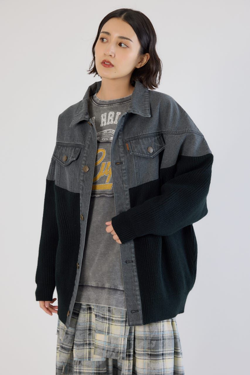RODEO CROWNS「ニットドッキングルーズデニムジャケット」|デニムジャケット|BLK