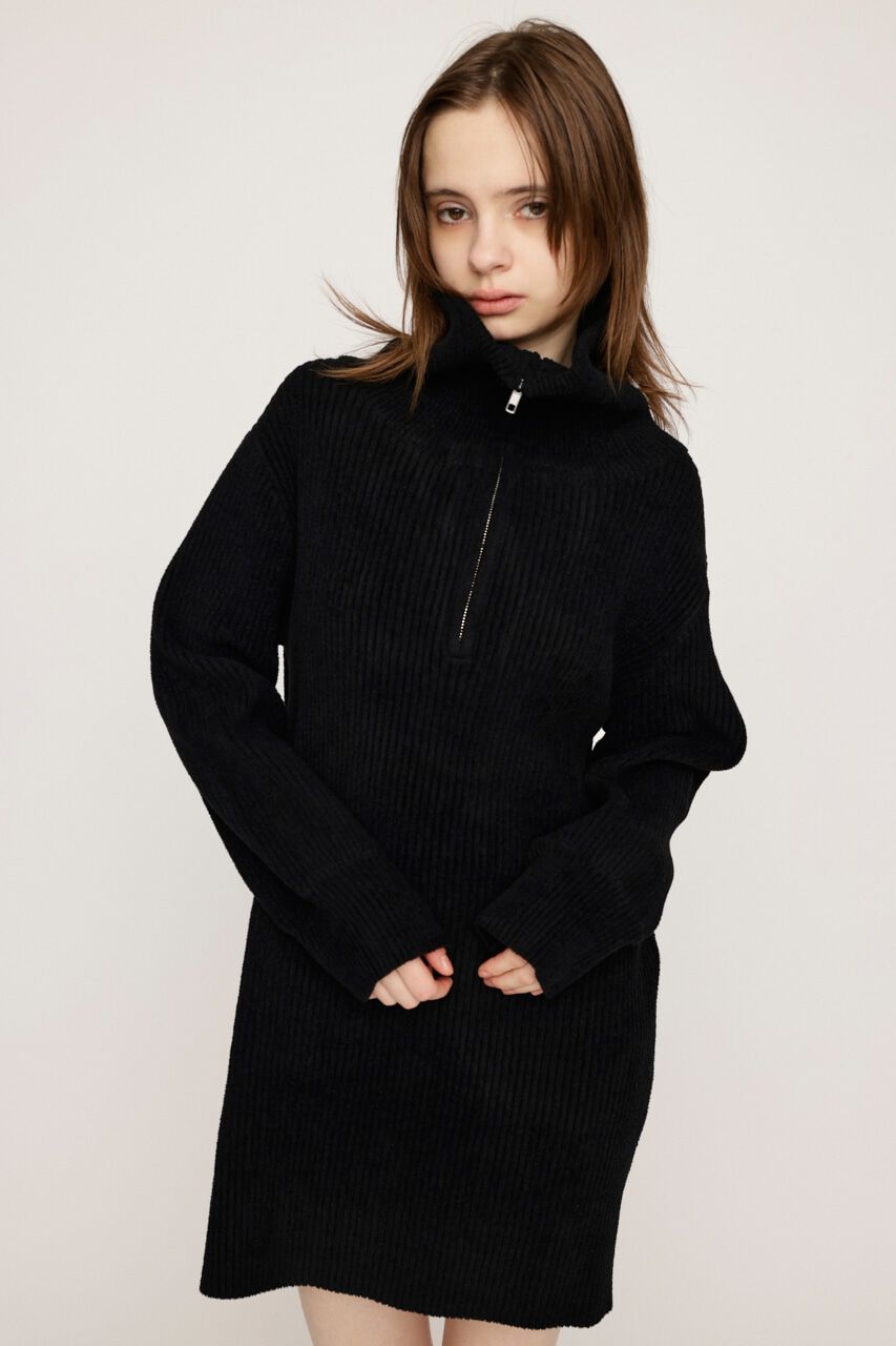 SLY「BIG COLLAR HALF ZIP ショートワンピース」|ワンピース|BLK