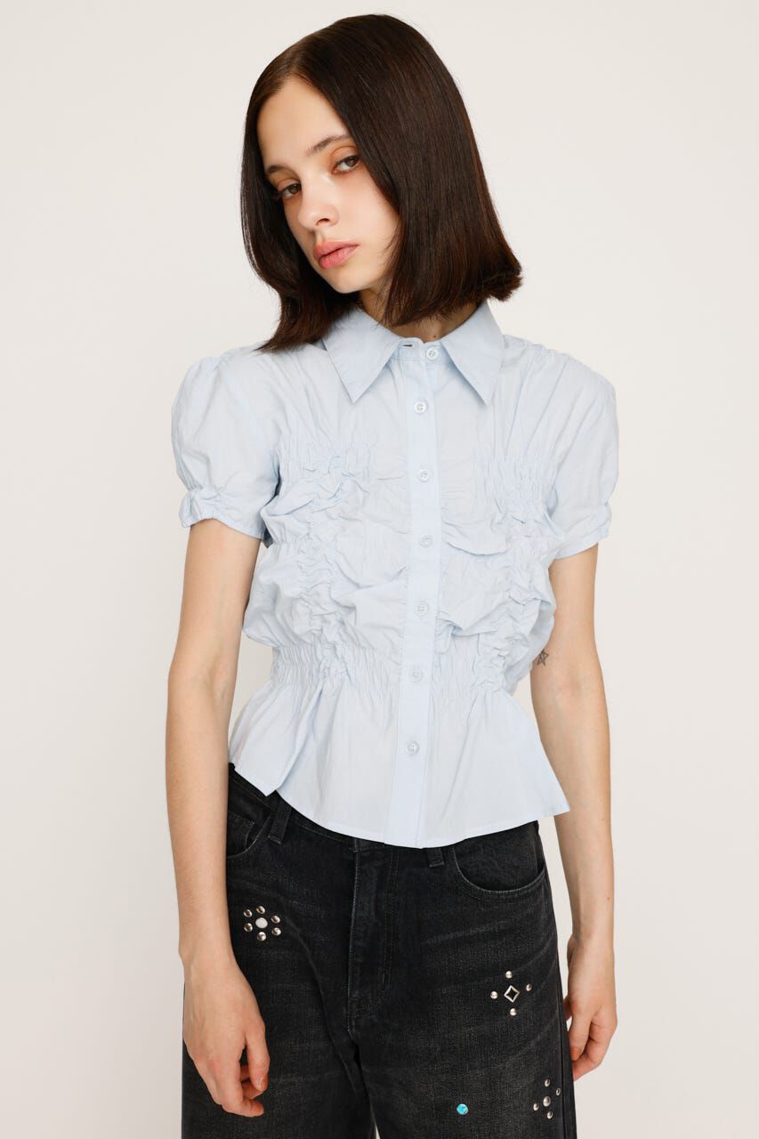 SLY「RANDOM SHIRRING S／SLEEVE トップス」|シャツ・ブラウス|