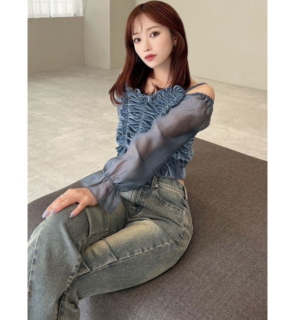 RESEXXY「ギャザーベロアペプラムブラウス」|シャツ・ブラウス|