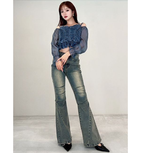 RESEXXY「ギャザーベロアペプラムブラウス」|シャツ・ブラウス|