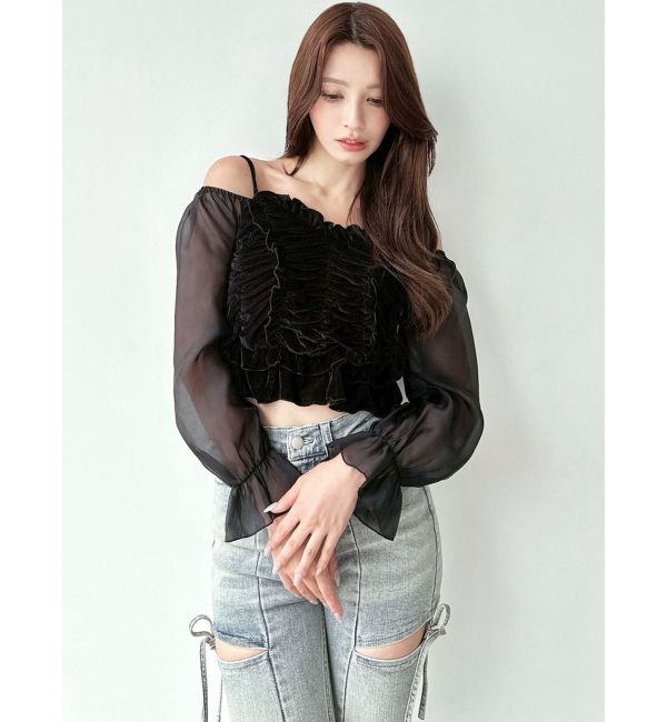 RESEXXY「ギャザーベロアペプラムブラウス」|シャツ・ブラウス|