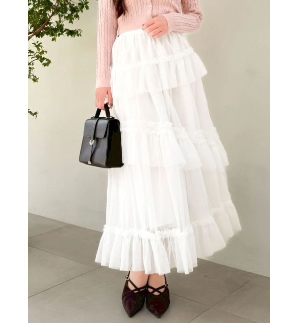 dazzlin「【WEB限定】チュールフリルティアードスカート」|スカート|オフホワイト