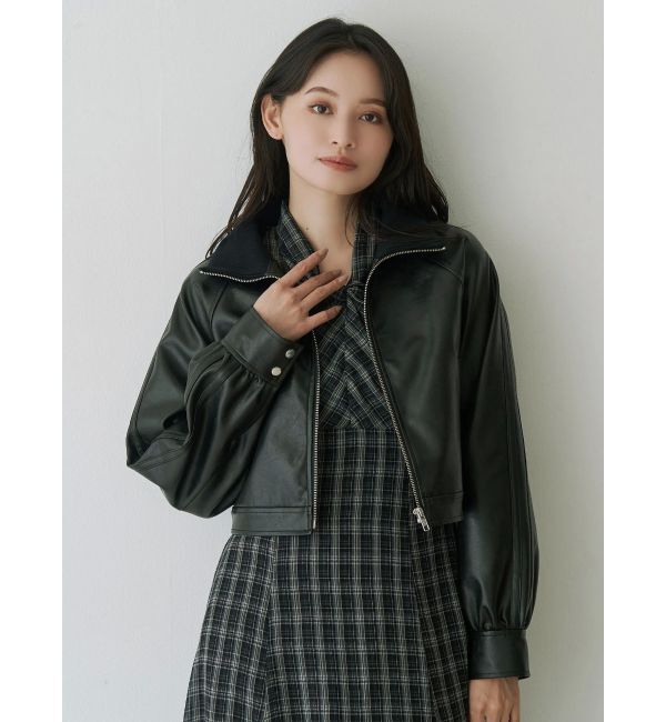MERCURYDUO「フェイクレザークロップドブルゾン」|ブルゾン・スタジャン|