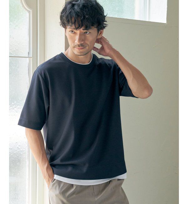 ikka「【吸水速乾】ドライ鹿の子5分袖レイヤードTシャツ」|Tシャツ・カットソー|