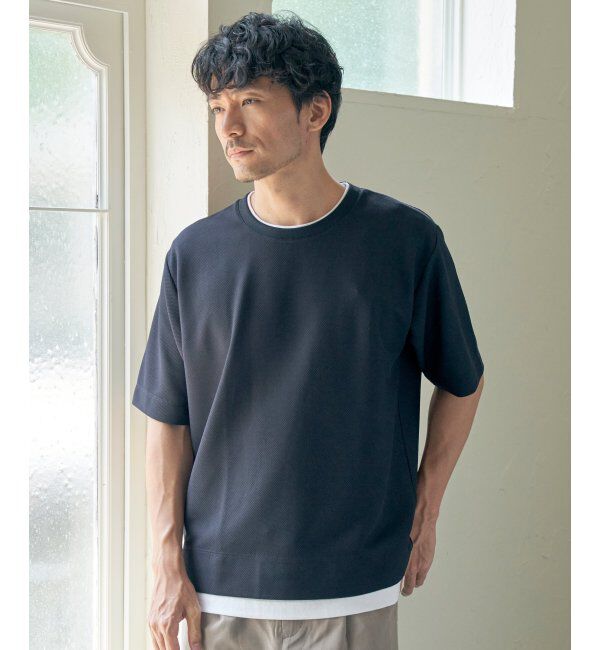 ikka「【吸水速乾】ドライ鹿の子5分袖レイヤードTシャツ」|Tシャツ・カットソー|