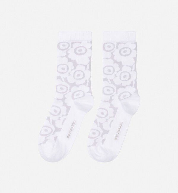 Marimekko「Linjaus Unikko ソックス」|ソックス|ﾎﾜｲﾄ&times;ﾗｲﾄｸﾞﾚｰ